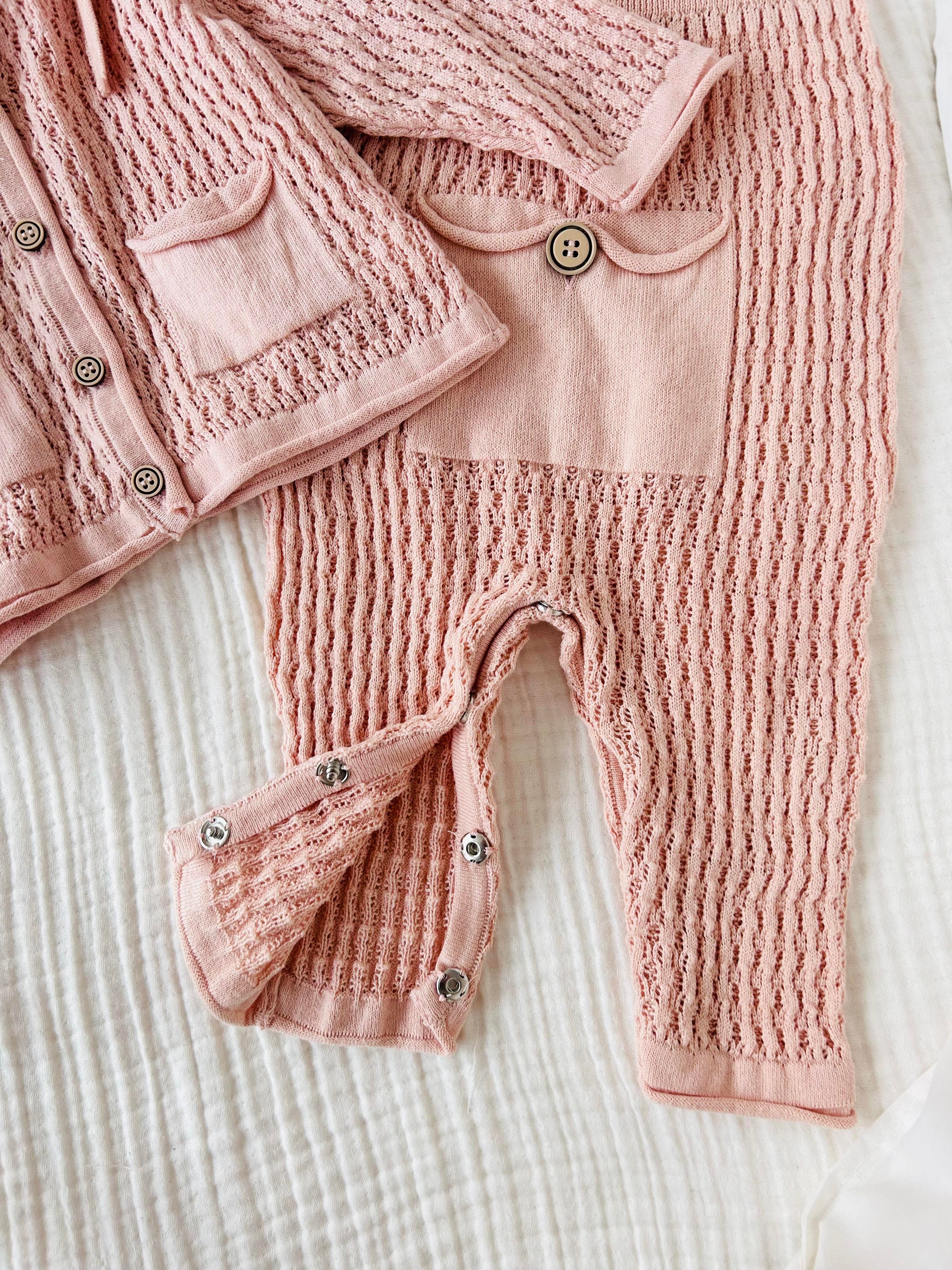 Rosa 3 Parça Triko Salopet Takım - Pudra