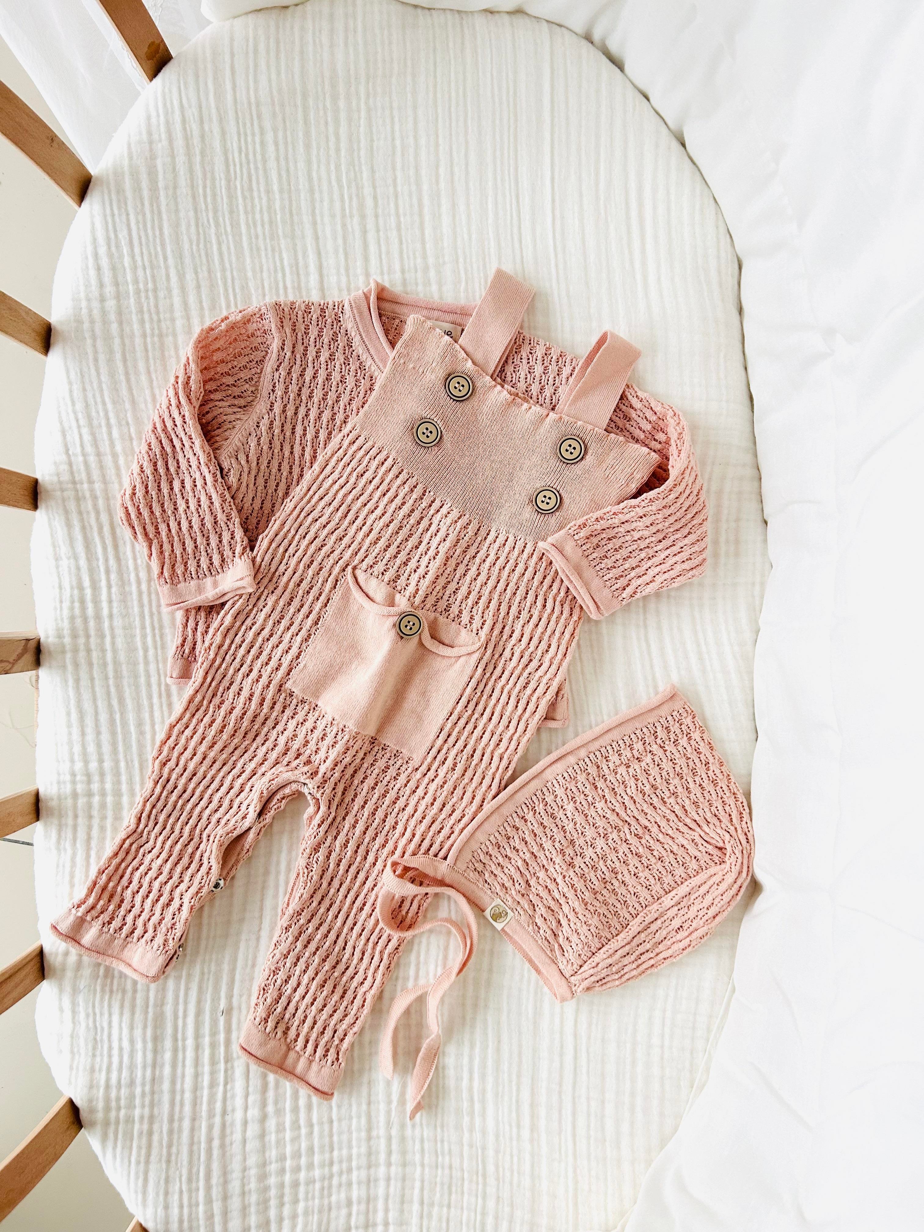 Rosa 3 Parça Triko Salopet Takım - Pudra