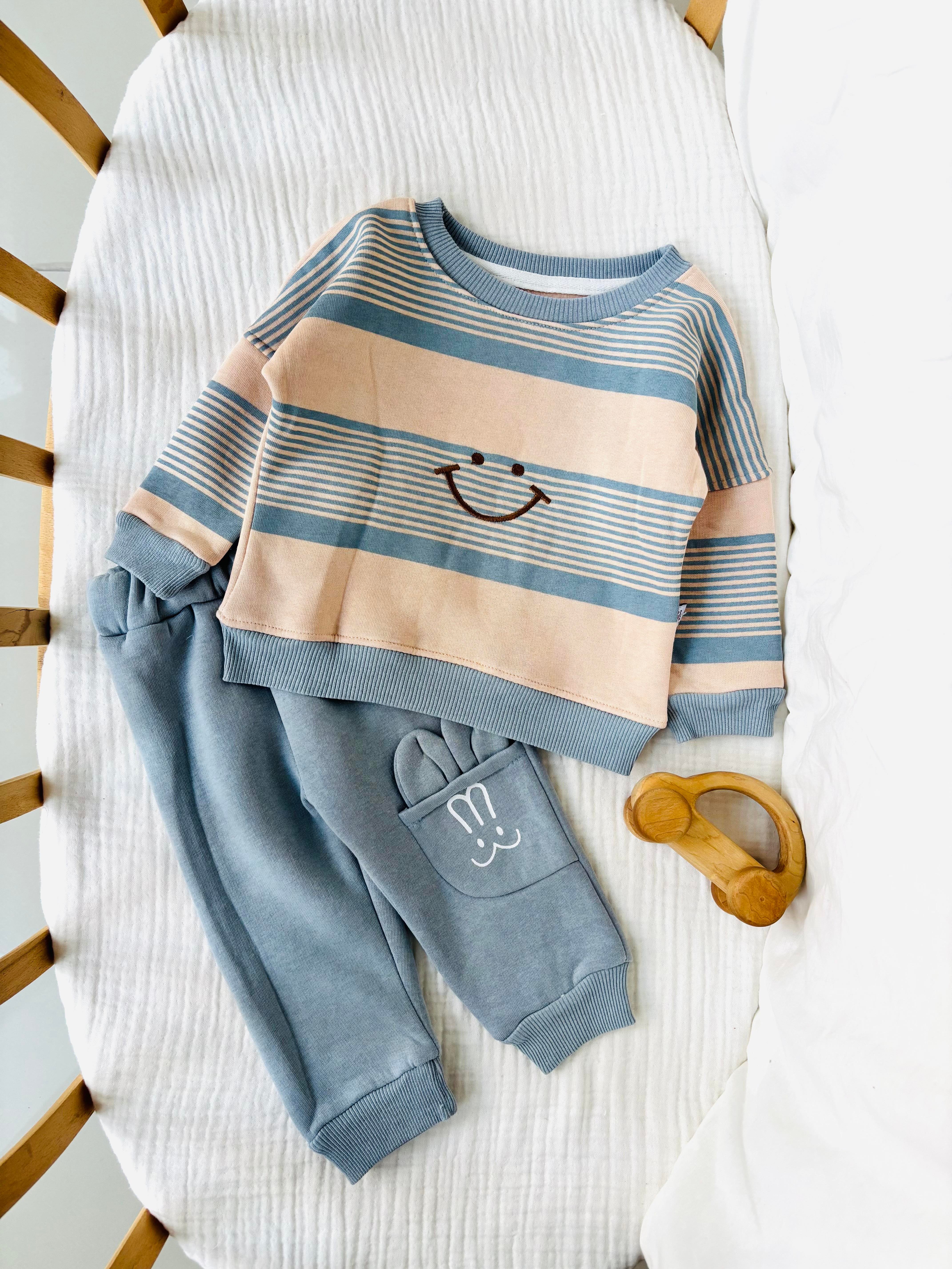 Smile Çizgili Takım - Mavi