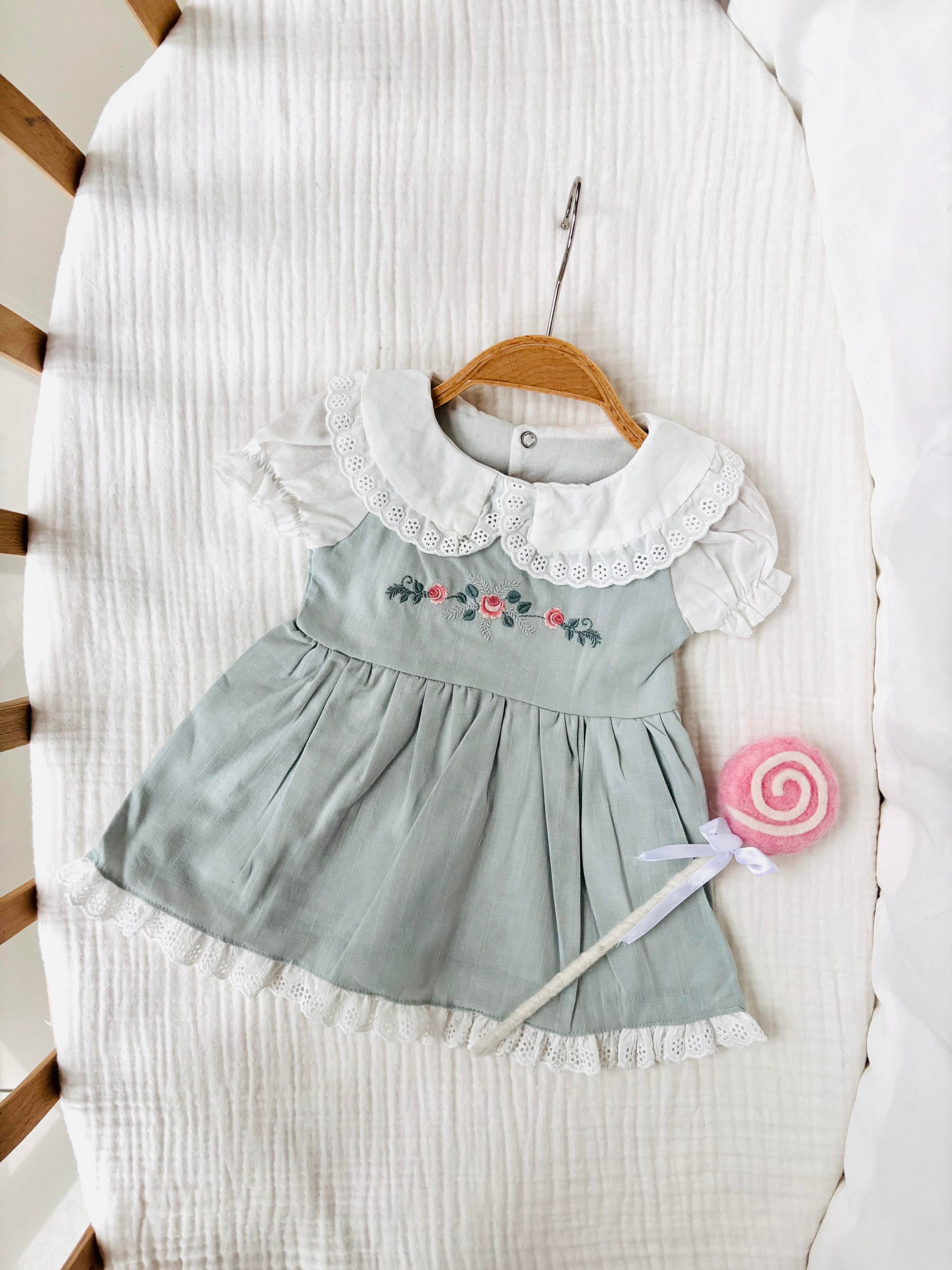 Stacie Çiçek Nakışlı Elbise - Mint