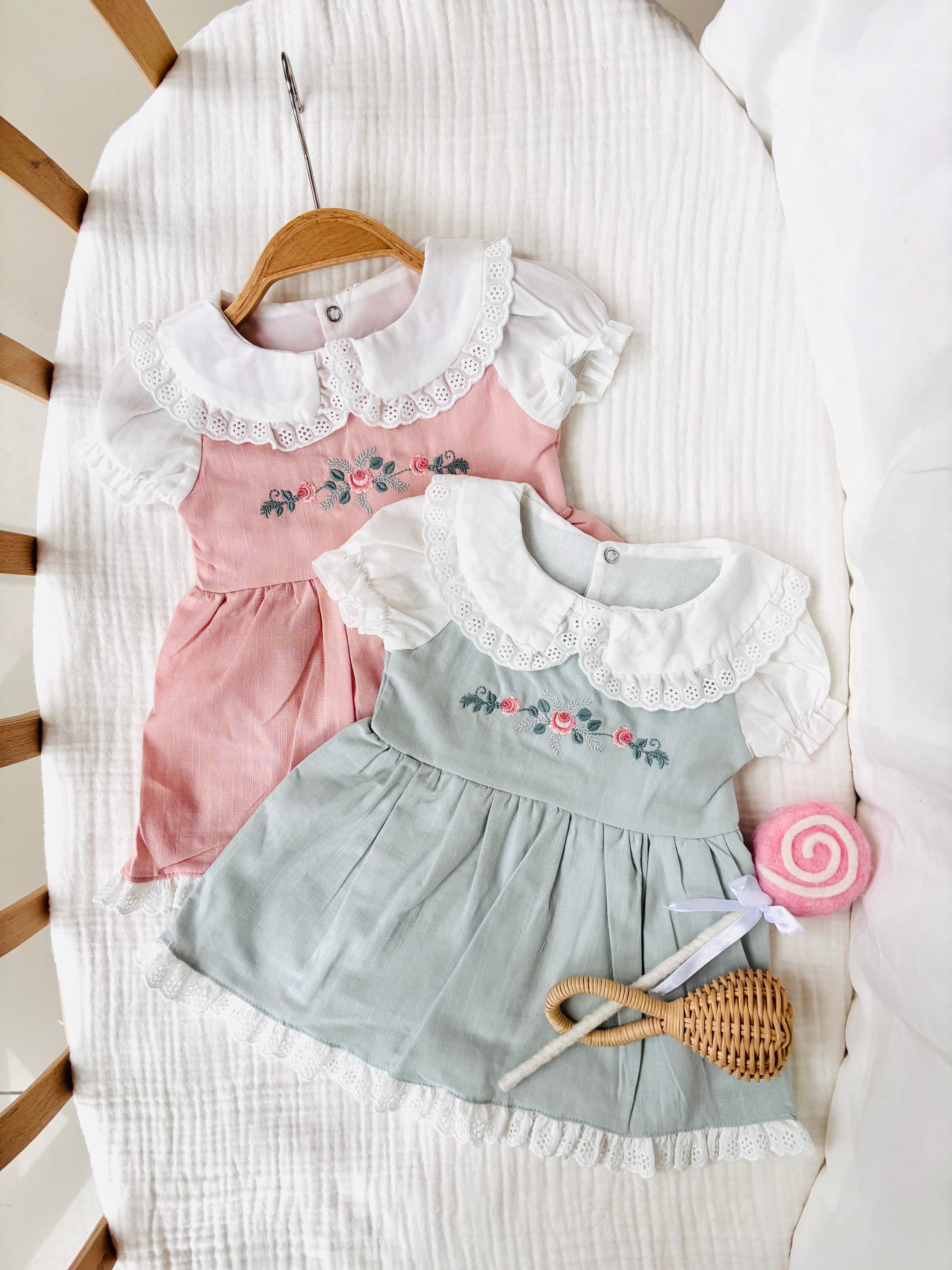 Stacie Çiçek Nakışlı Elbise - Mint