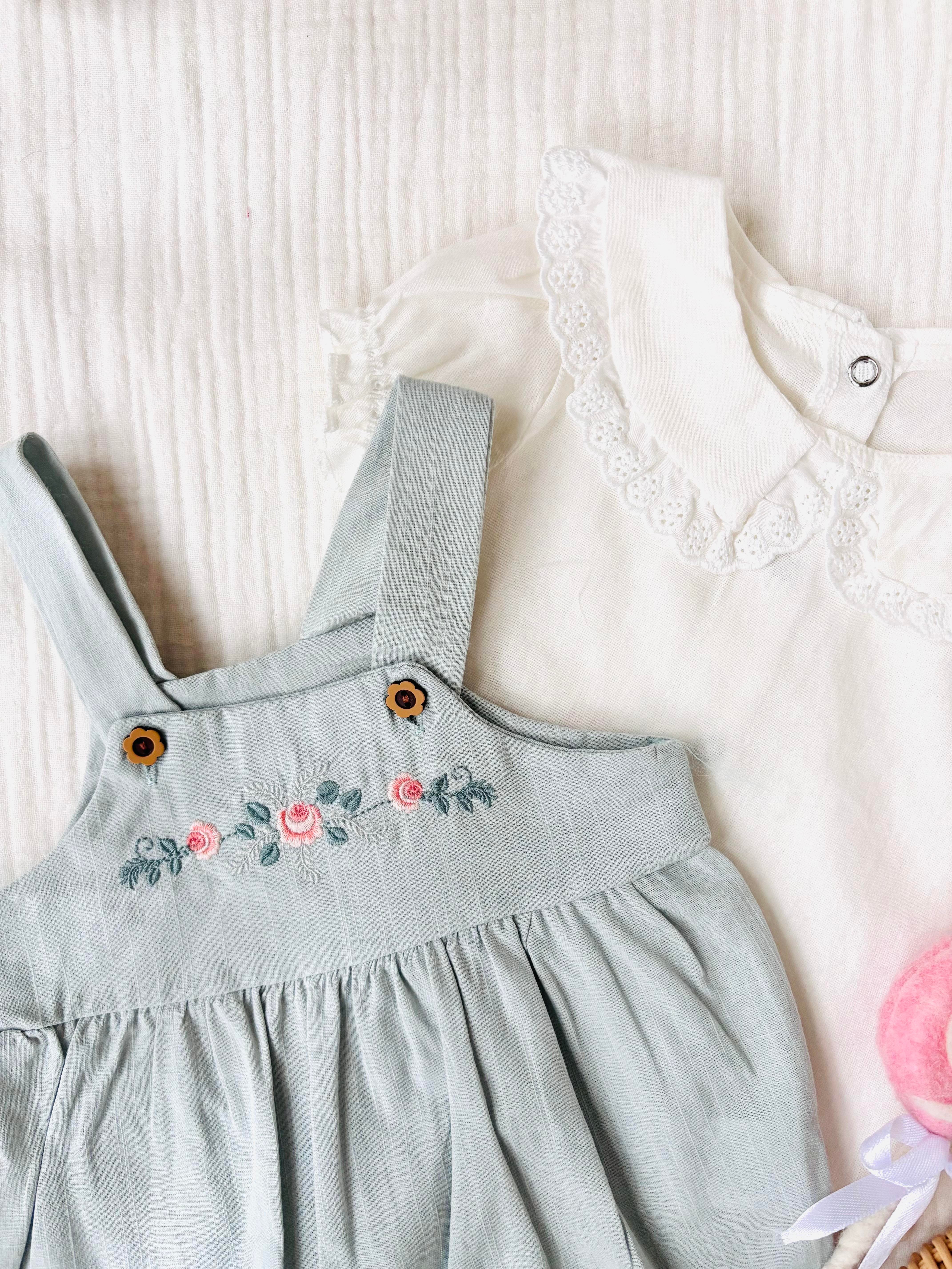 Stacie Çiçek Nakışlı Salopet Takım -  Mint