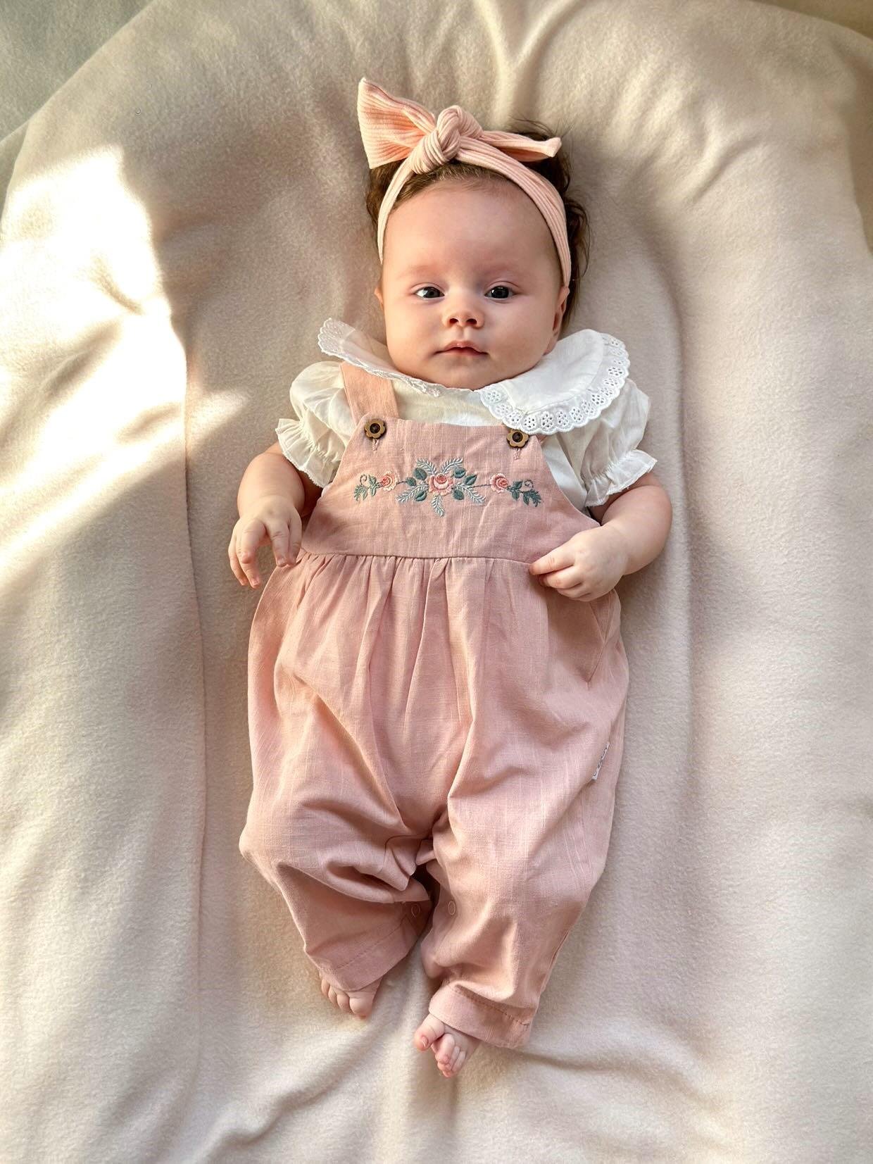 Stacie Çiçek Nakışlı Salopet Takım -  Pembe