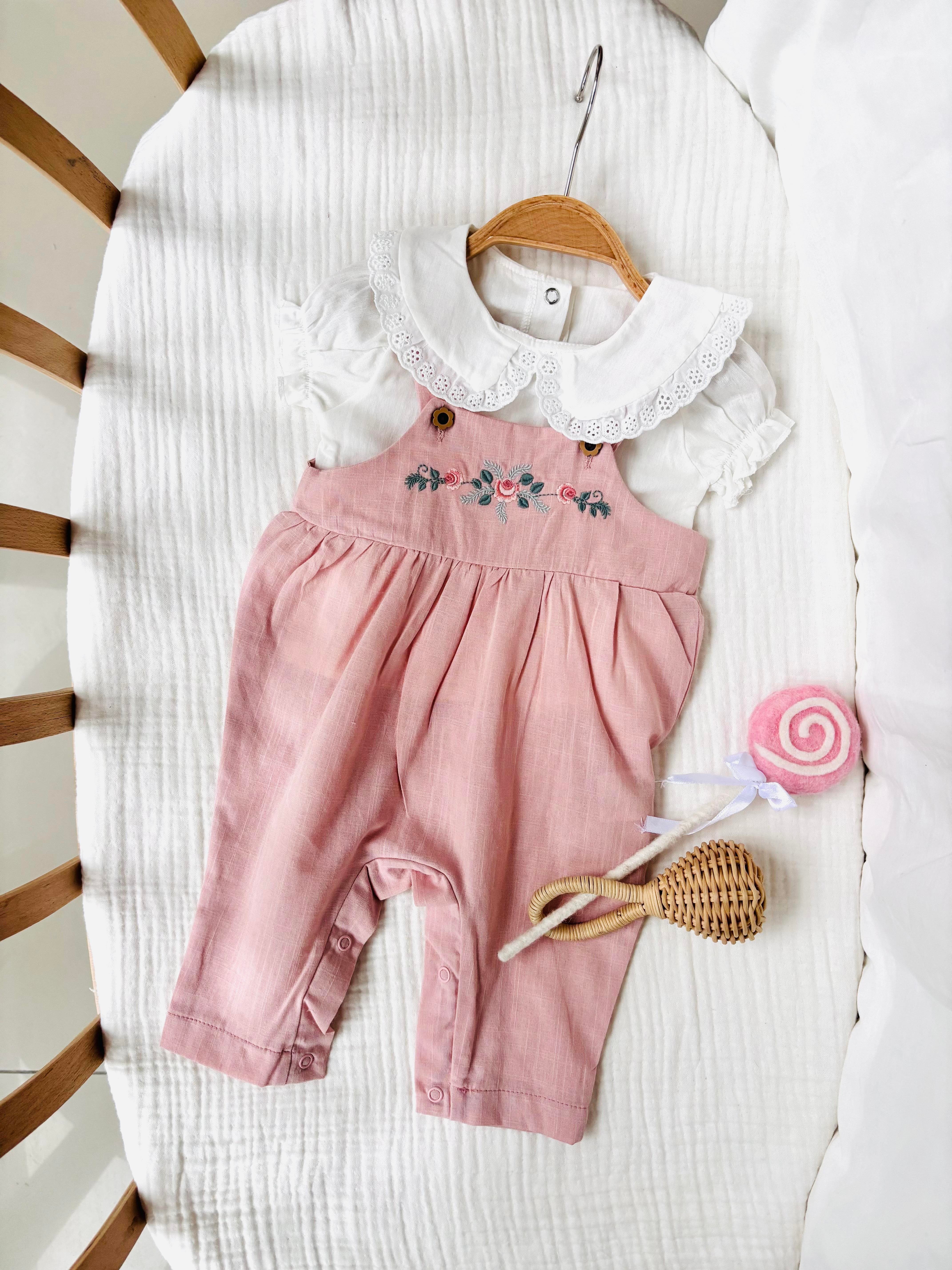 Stacie Çiçek Nakışlı Salopet Takım -  Pembe