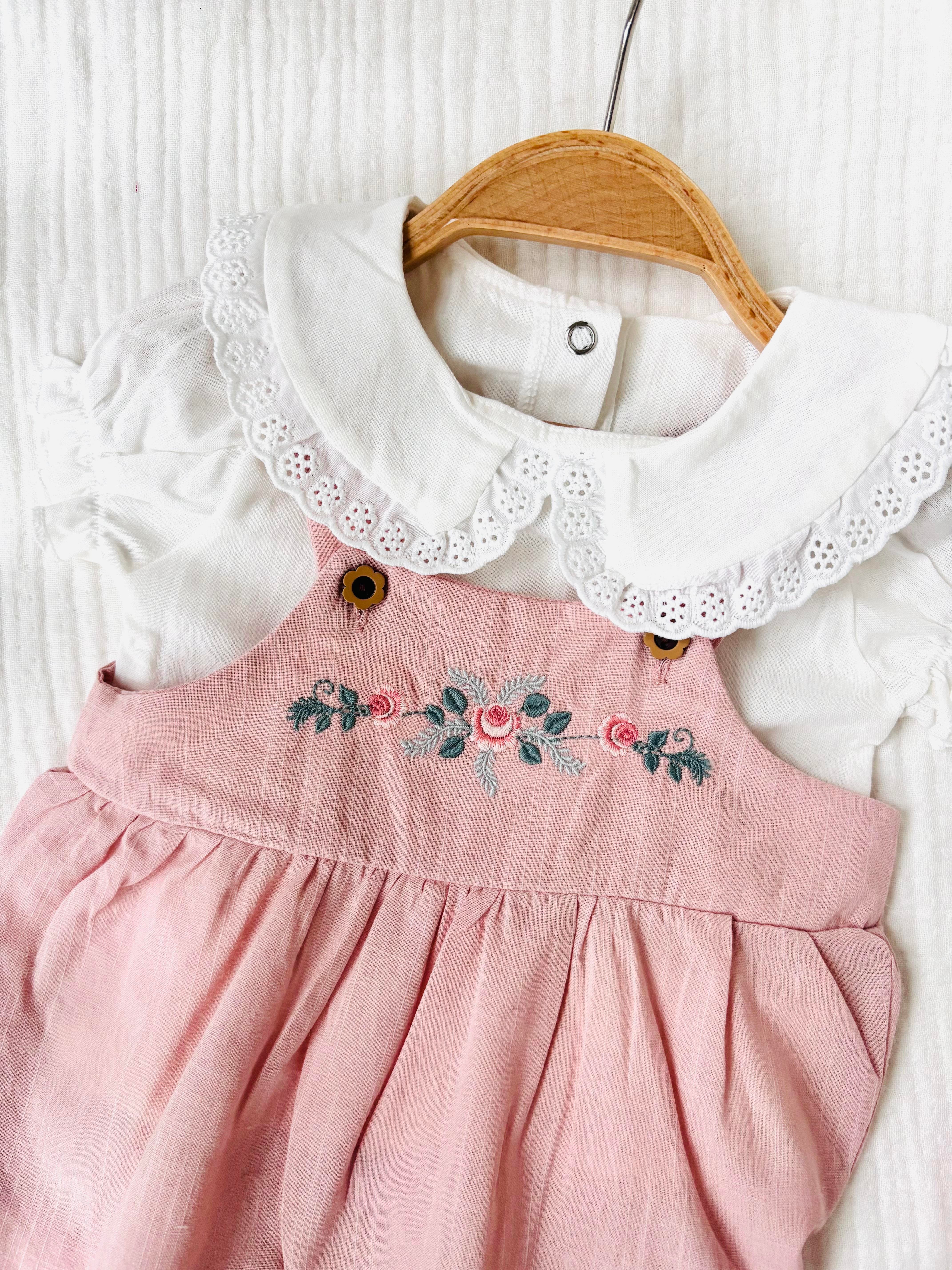 Stacie Çiçek Nakışlı Salopet Takım -  Pembe