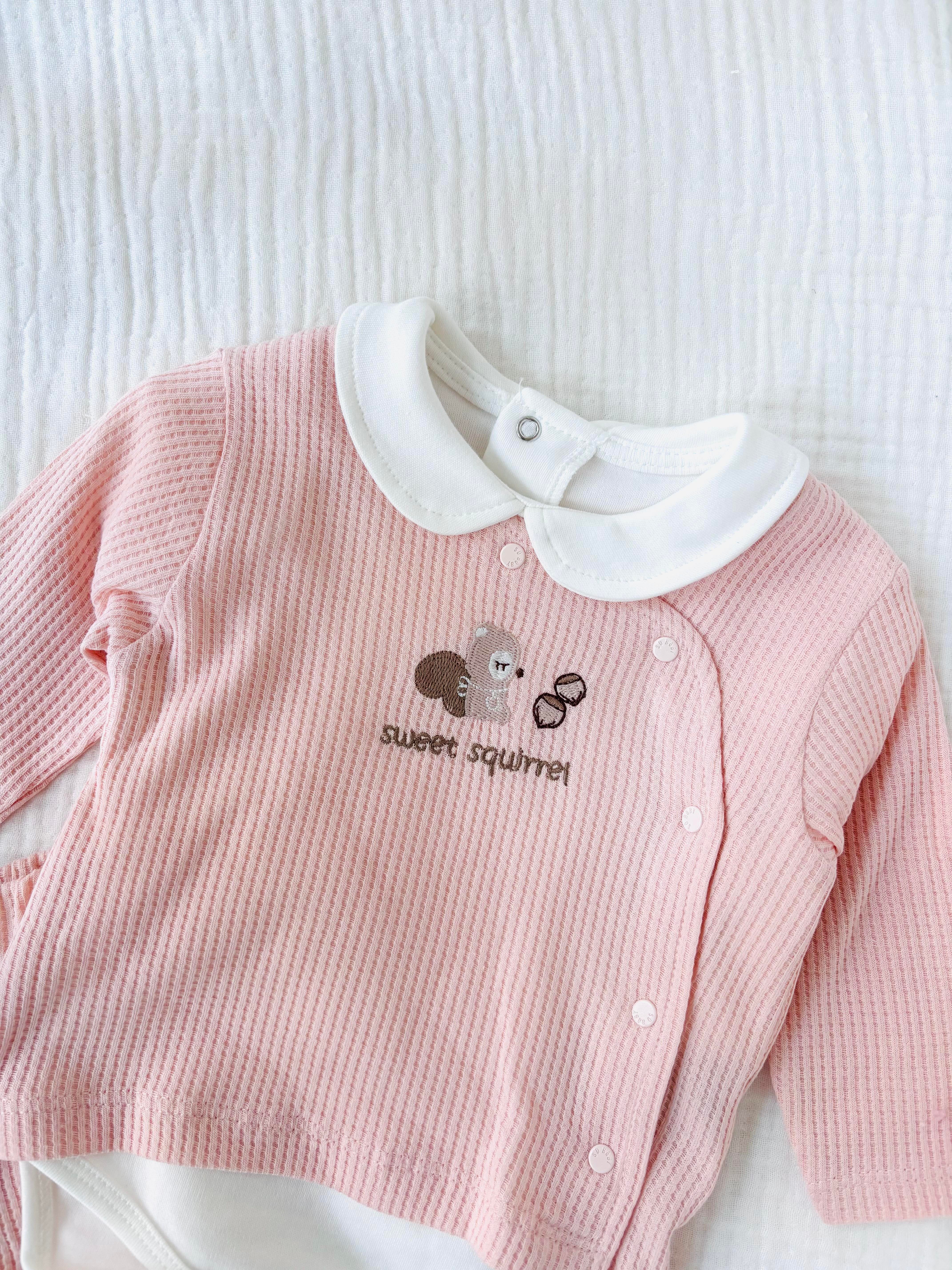 Sweet 3 Parça Waffle Kumaş Takım - Pembe