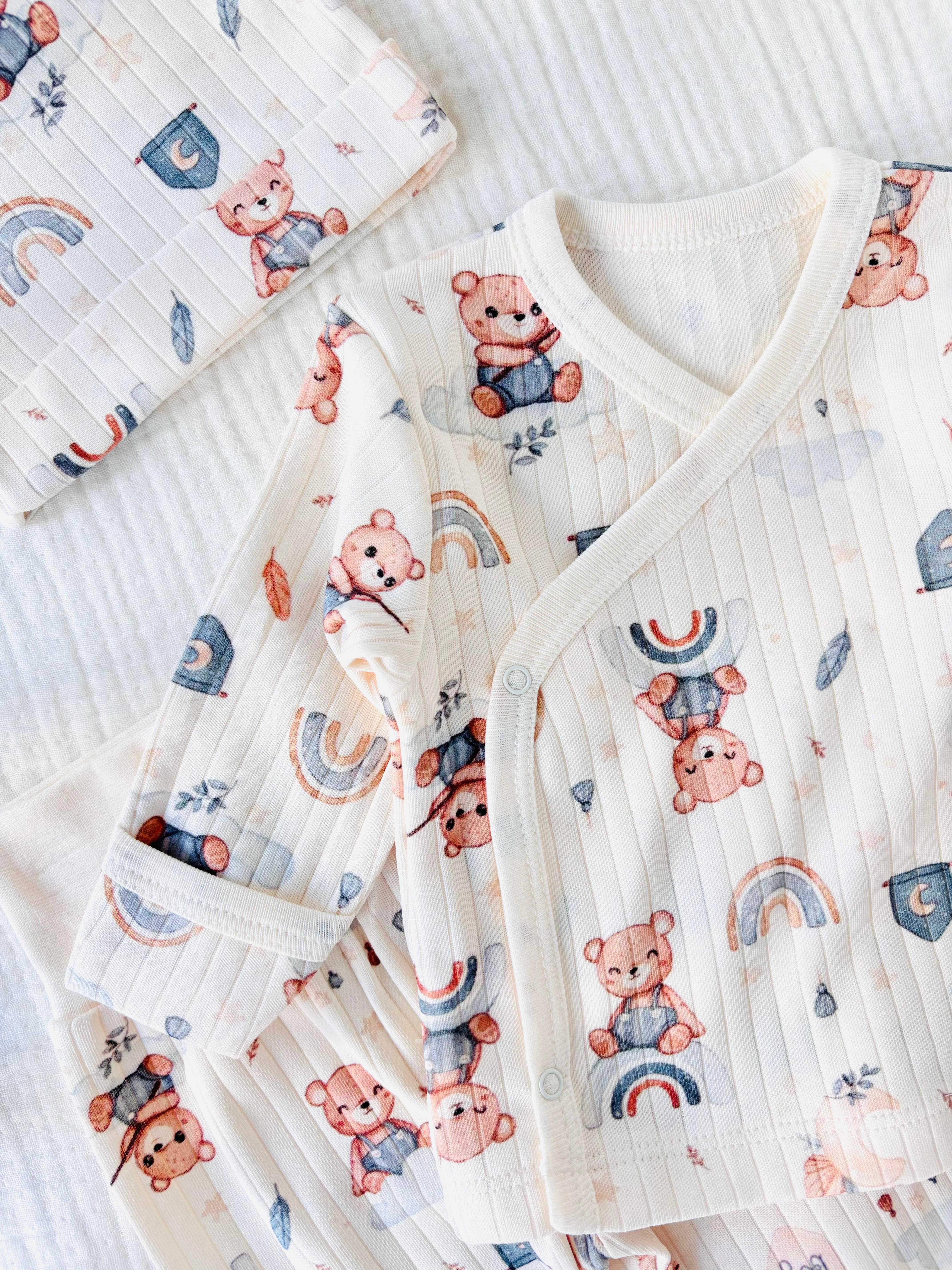 Teddy Desenli 3 Parça Yenidoğan Takımı