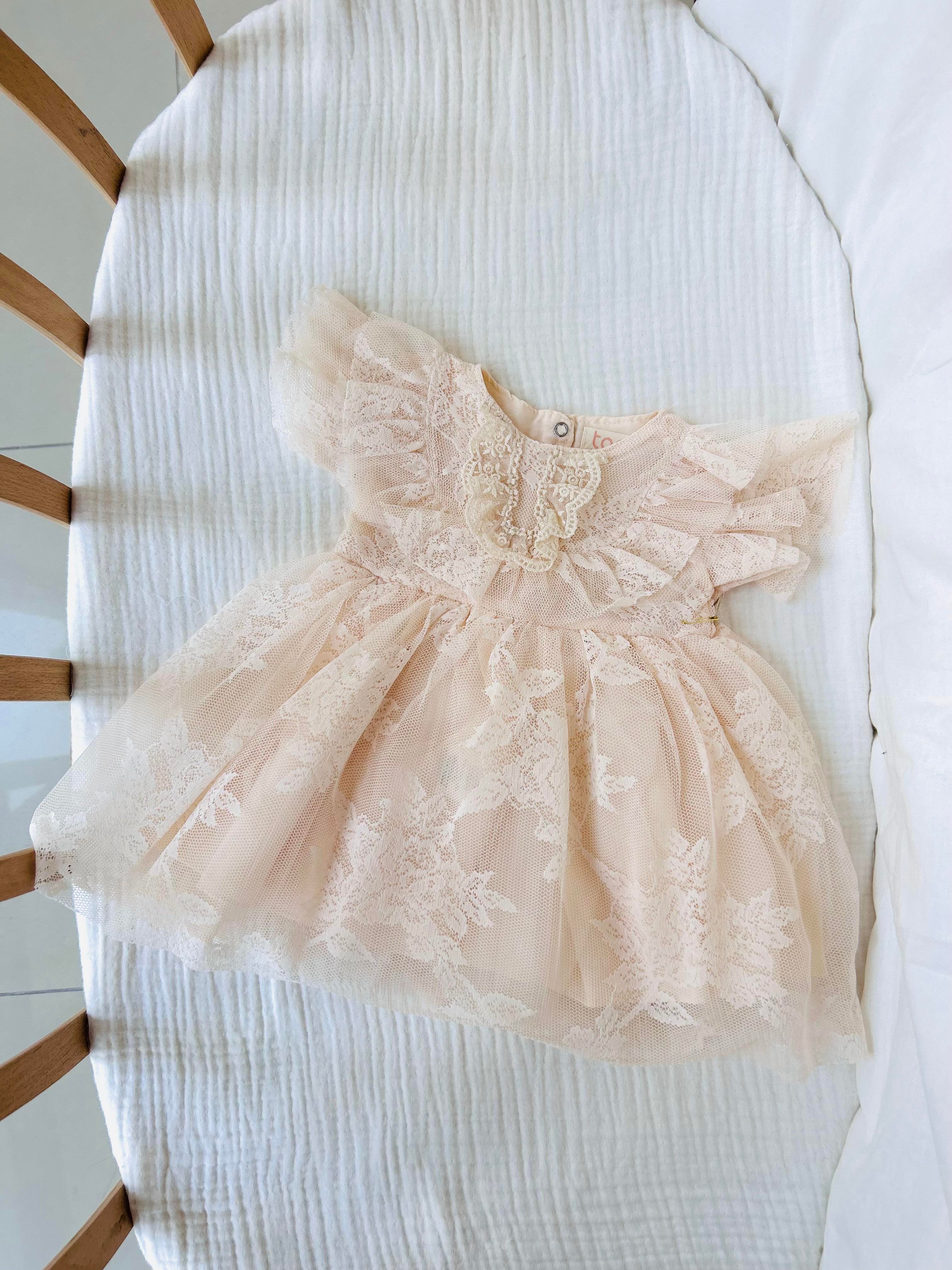 Tiara Kız Bebek Elbise - Pudra