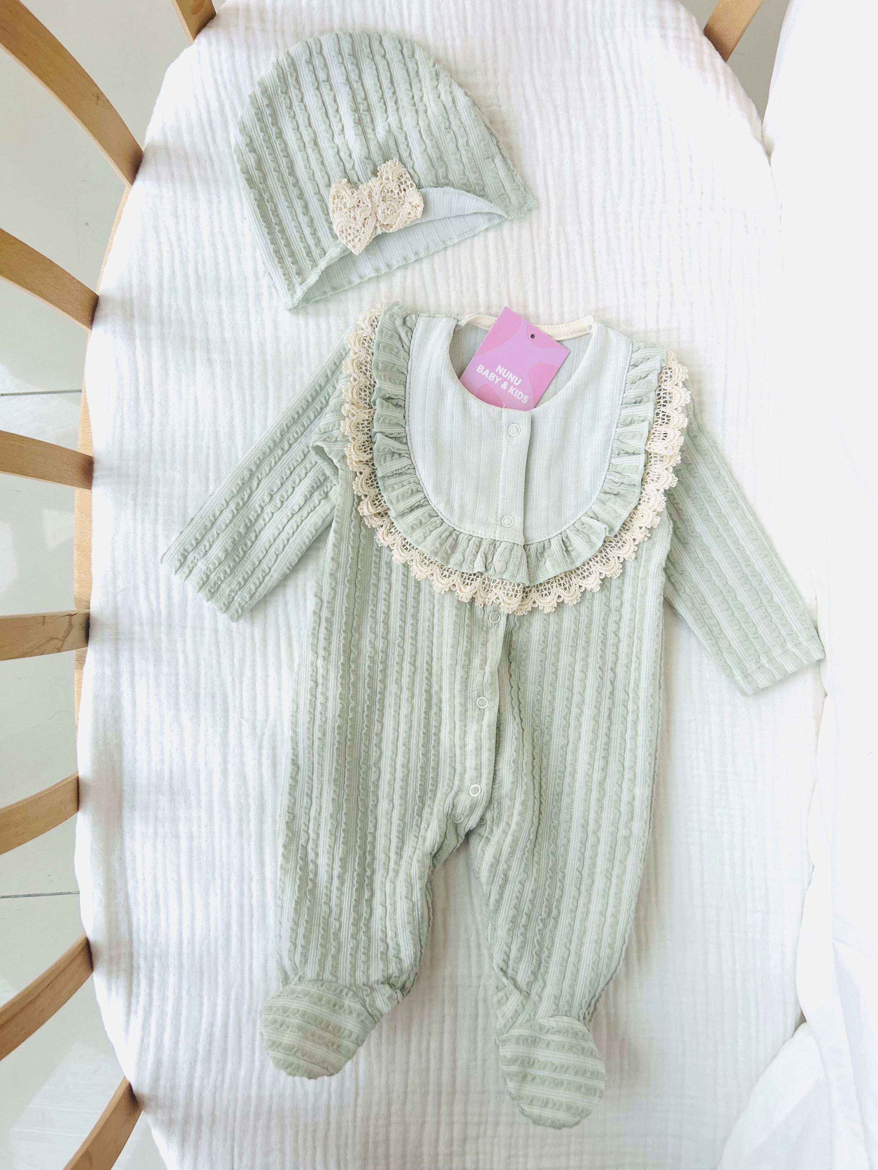 Tiara Şapkalı Kız Bebek Tulum - Mint