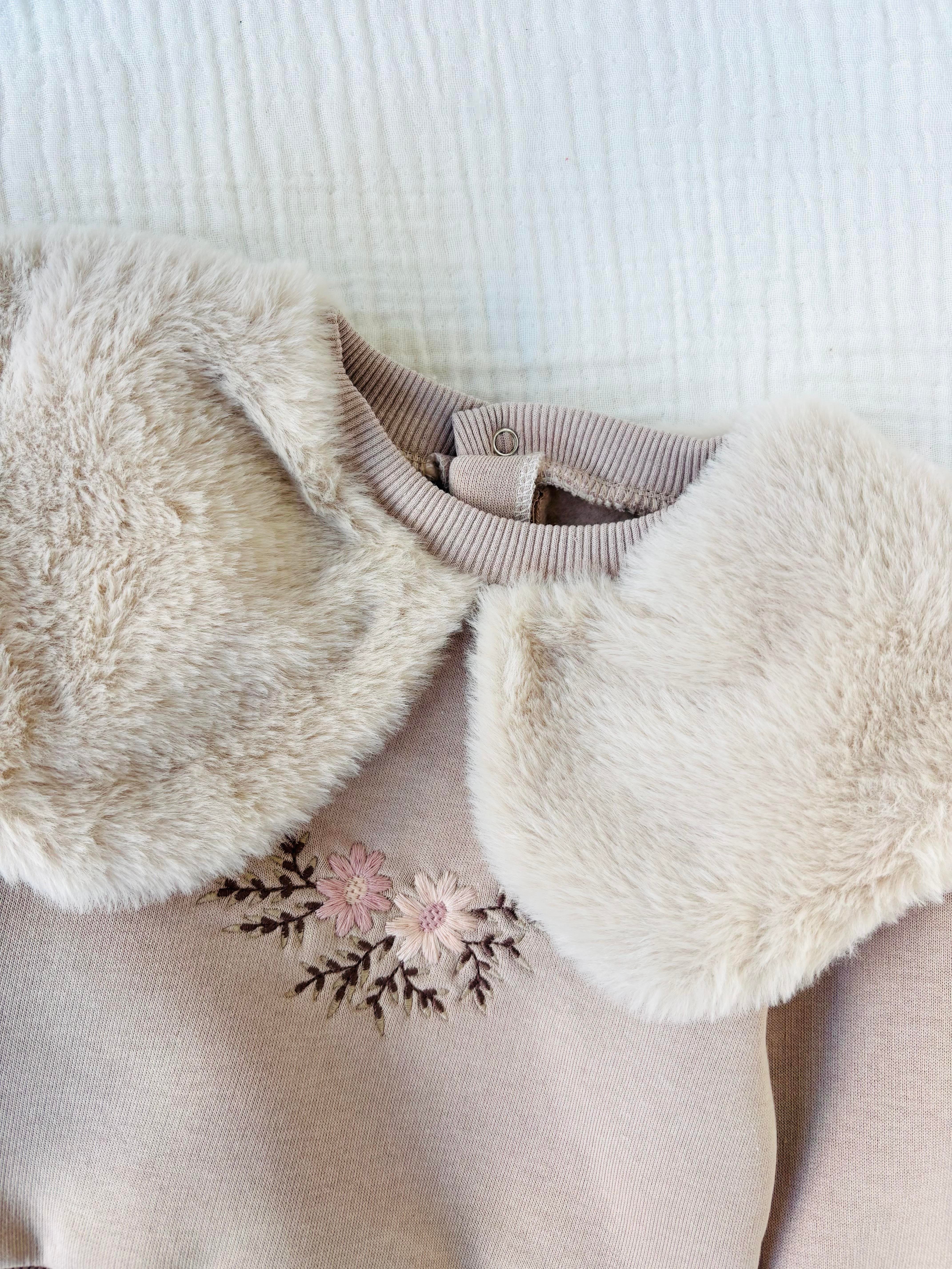 Viola Peluş Yaka Takım - Bej