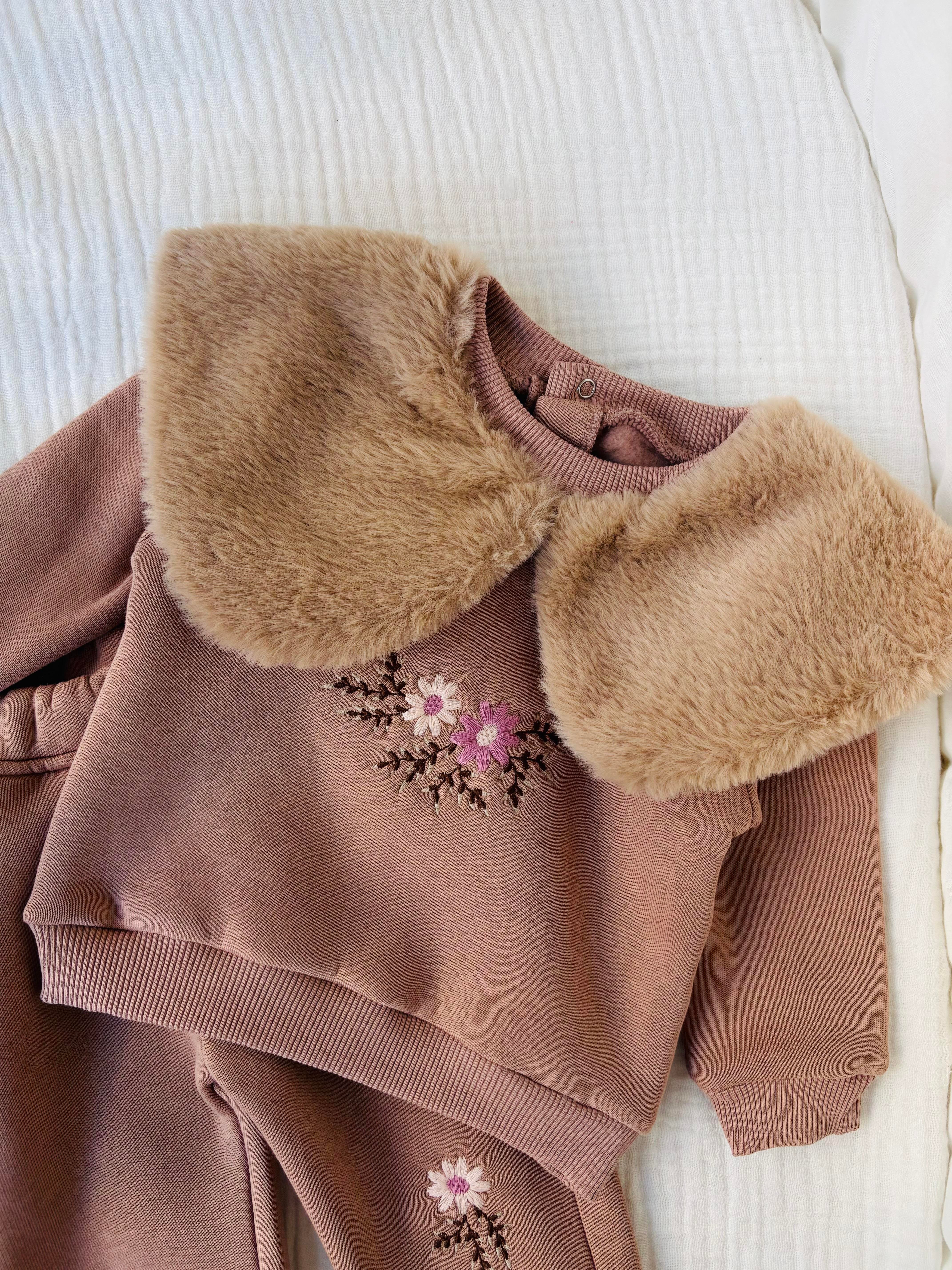 Viola Peluş Yaka Takım - Kahve