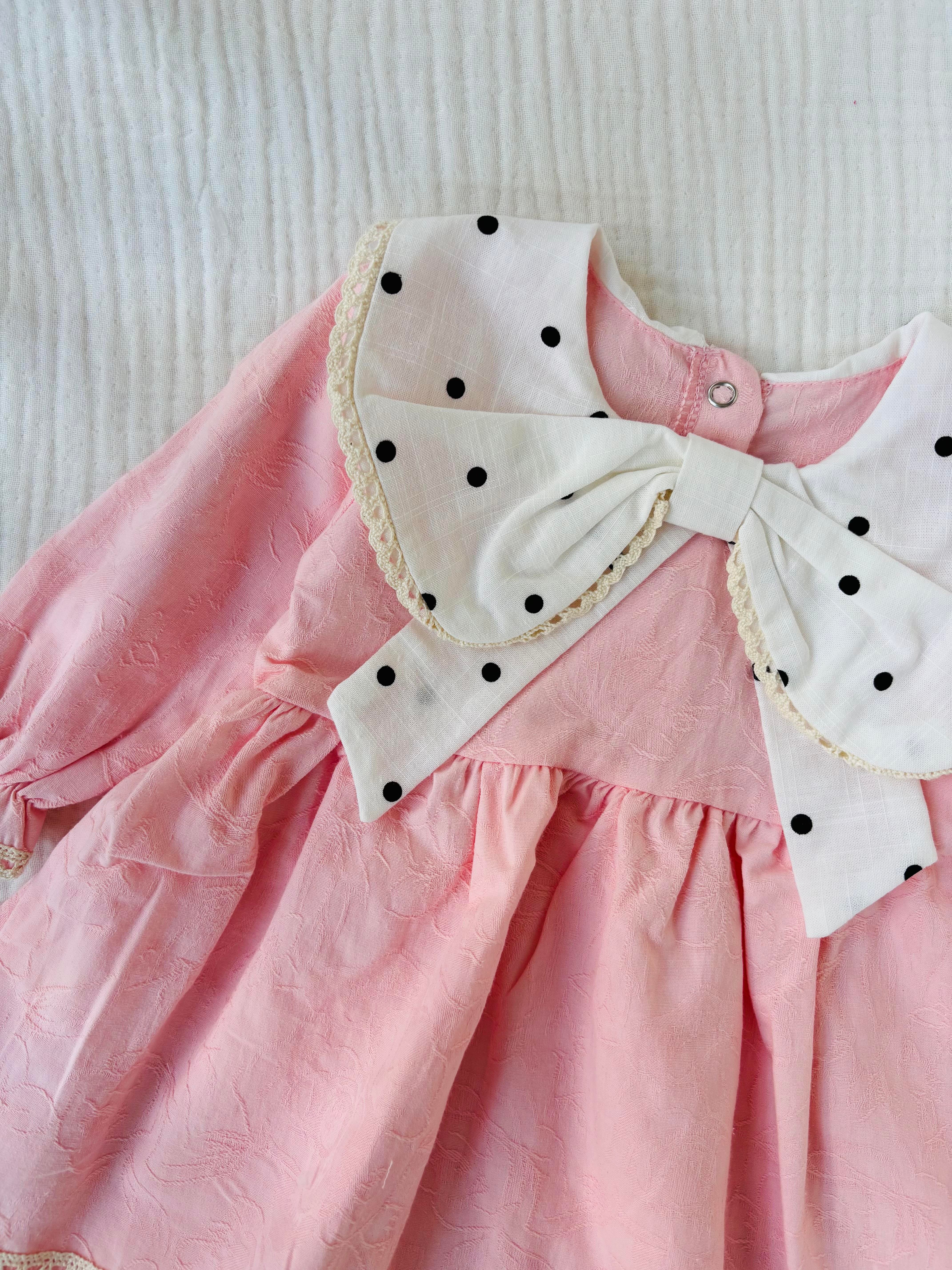 Violet Yakası Puanlı Elbise - Pembe