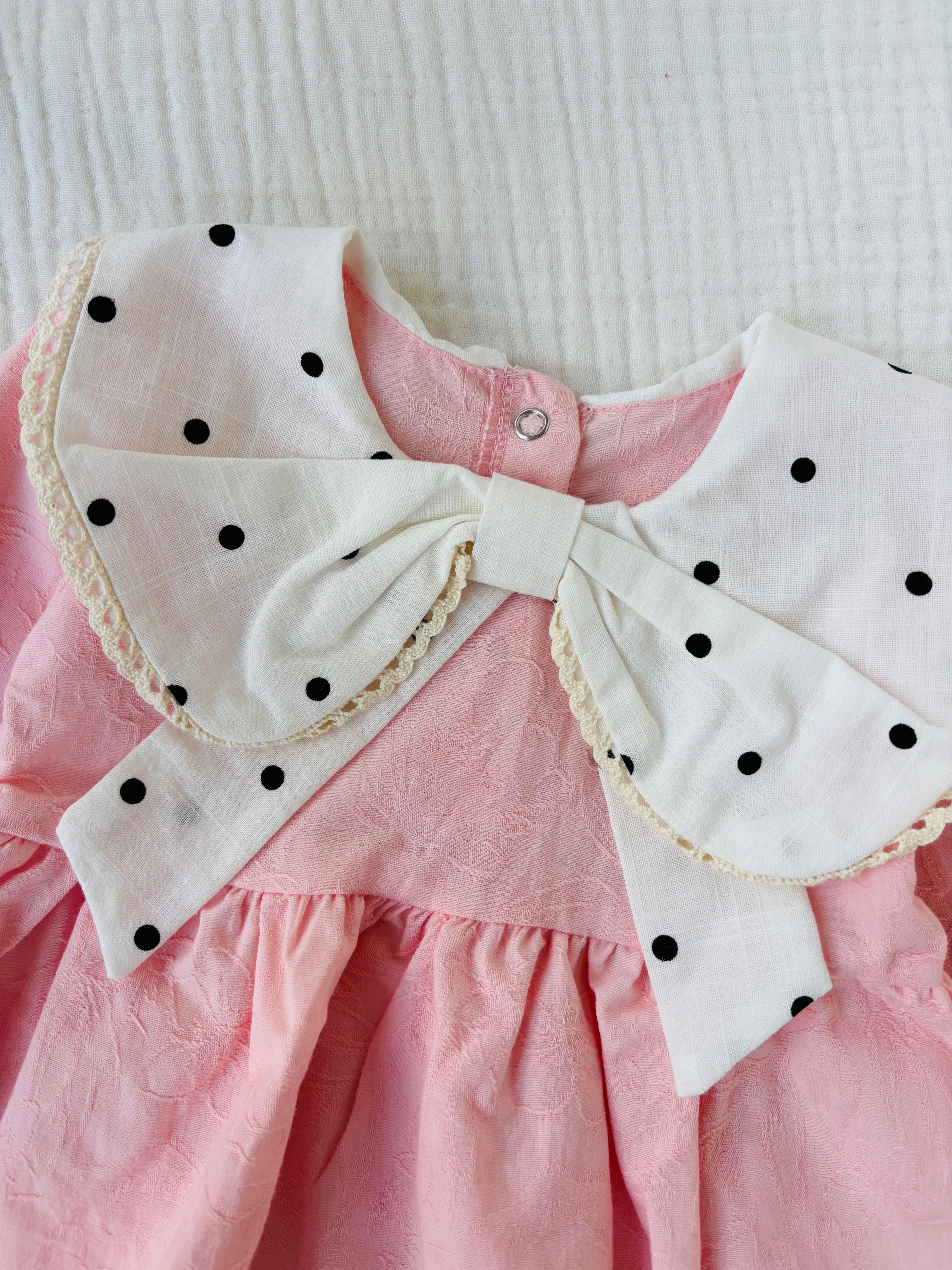 Violet Yakası Puanlı Elbise - Pembe