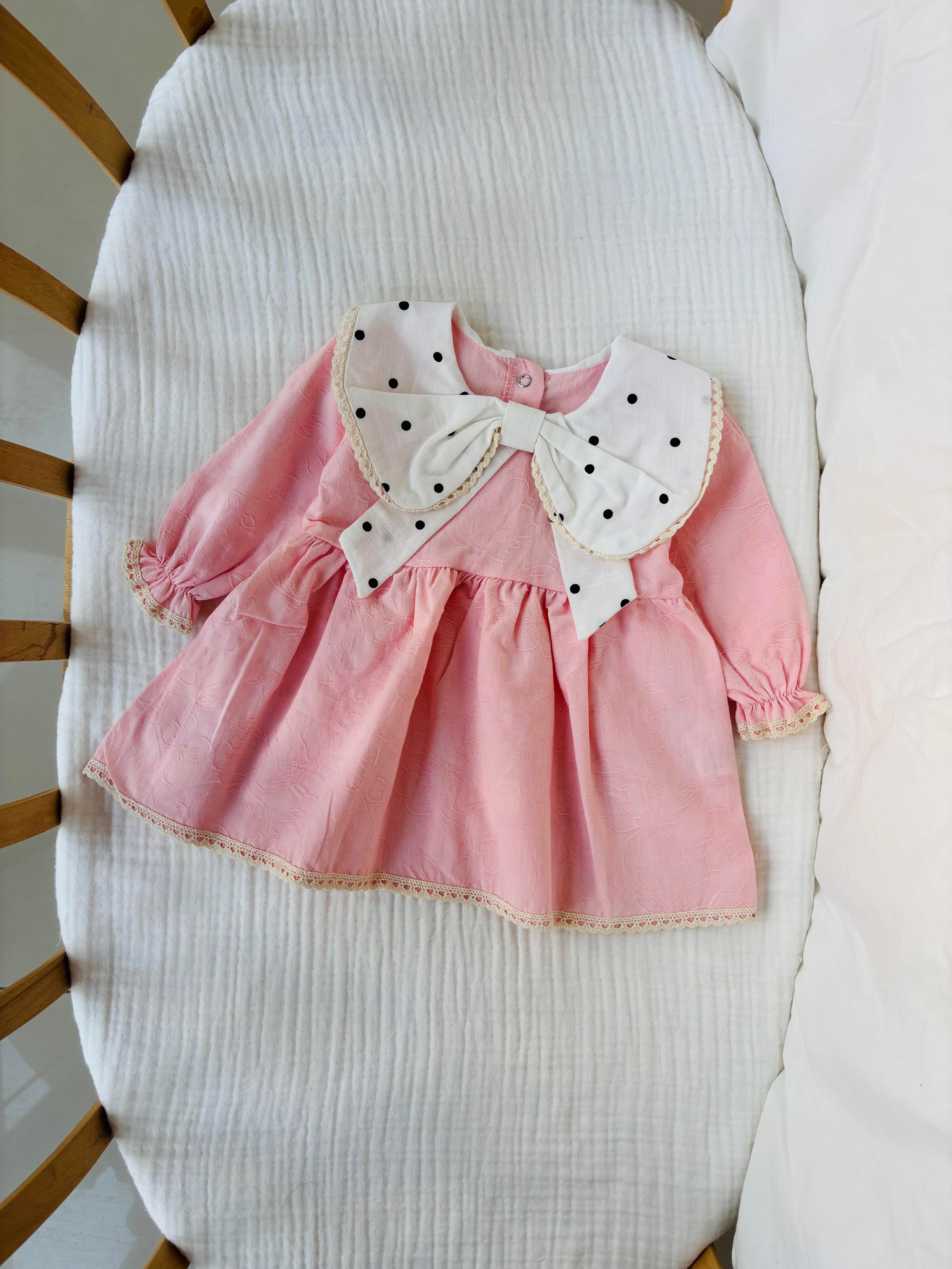 Violet Yakası Puanlı Elbise - Pembe