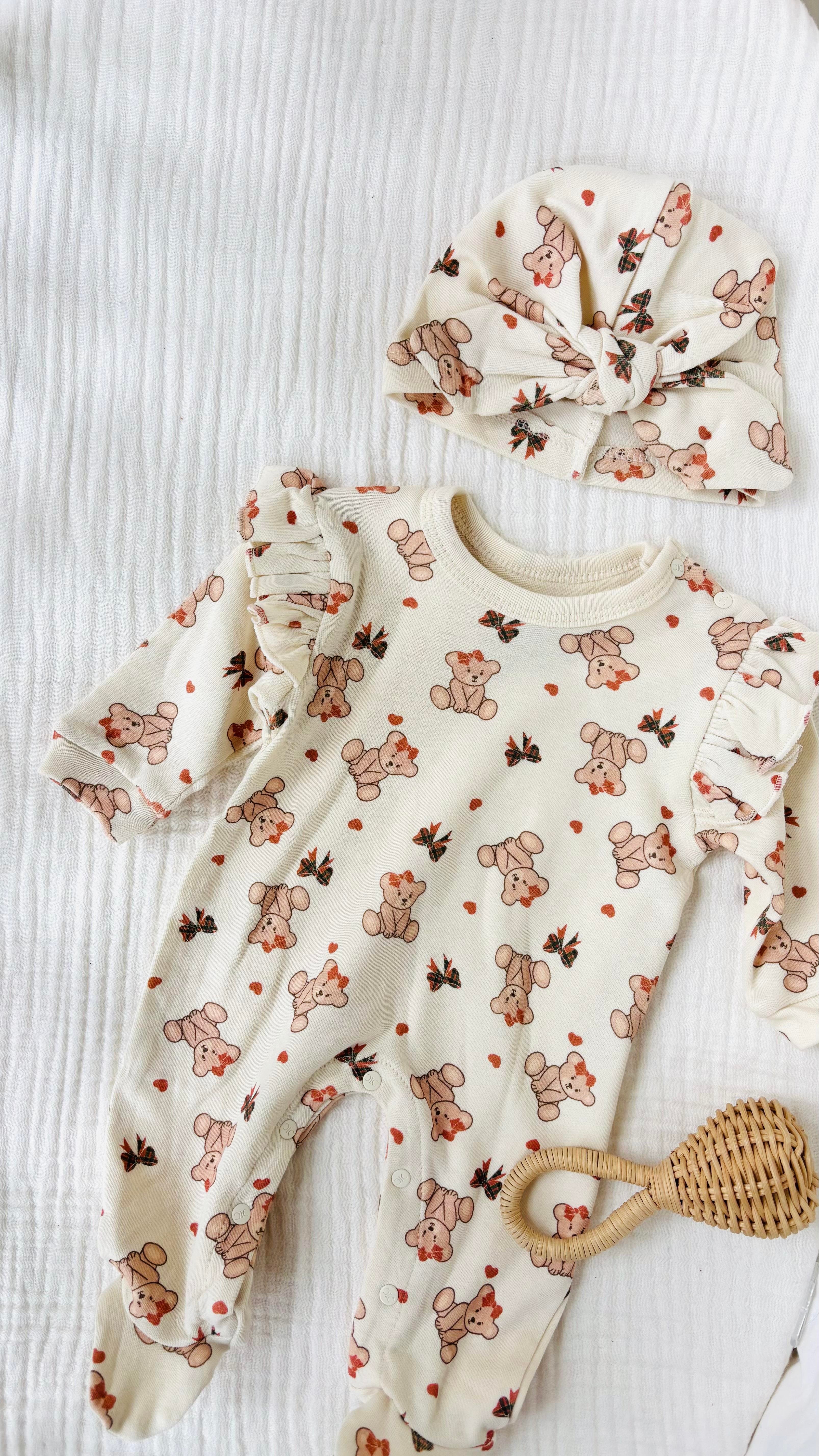 Yeda Teddy Baskılı Şapkalı Tulum