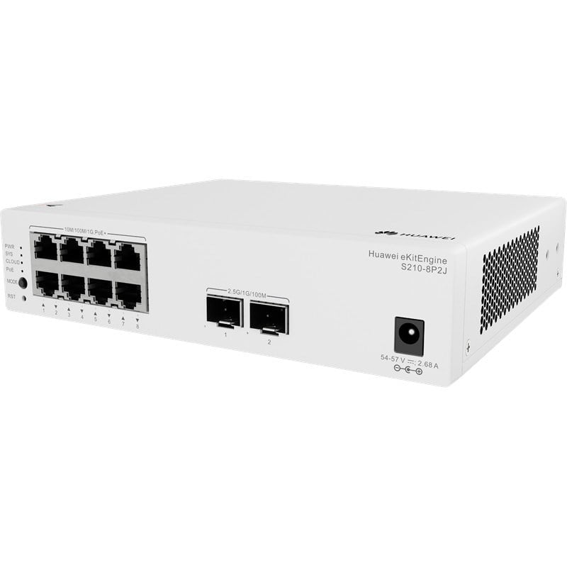 HUAWEI EKITENGINE S210-8P2J 8 PORT GIGABIT + 2 PORT 2.5G SFP UPLINK CLOUD YÖNETİLEBİLİR L2 128W POE METAL KASA SWITCH