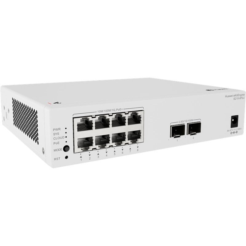 HUAWEI EKITENGINE S210-8P2J 8 PORT GIGABIT + 2 PORT 2.5G SFP UPLINK CLOUD YÖNETİLEBİLİR L2 128W POE METAL KASA SWITCH