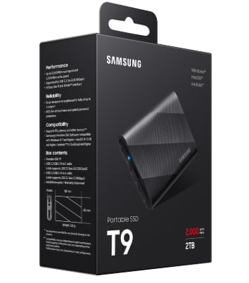 Samsung T9 2TB Taşınabilir SSD (USB 3.2 Gen 2x2, 2000MB/s, MU-PG2T0B/WW)