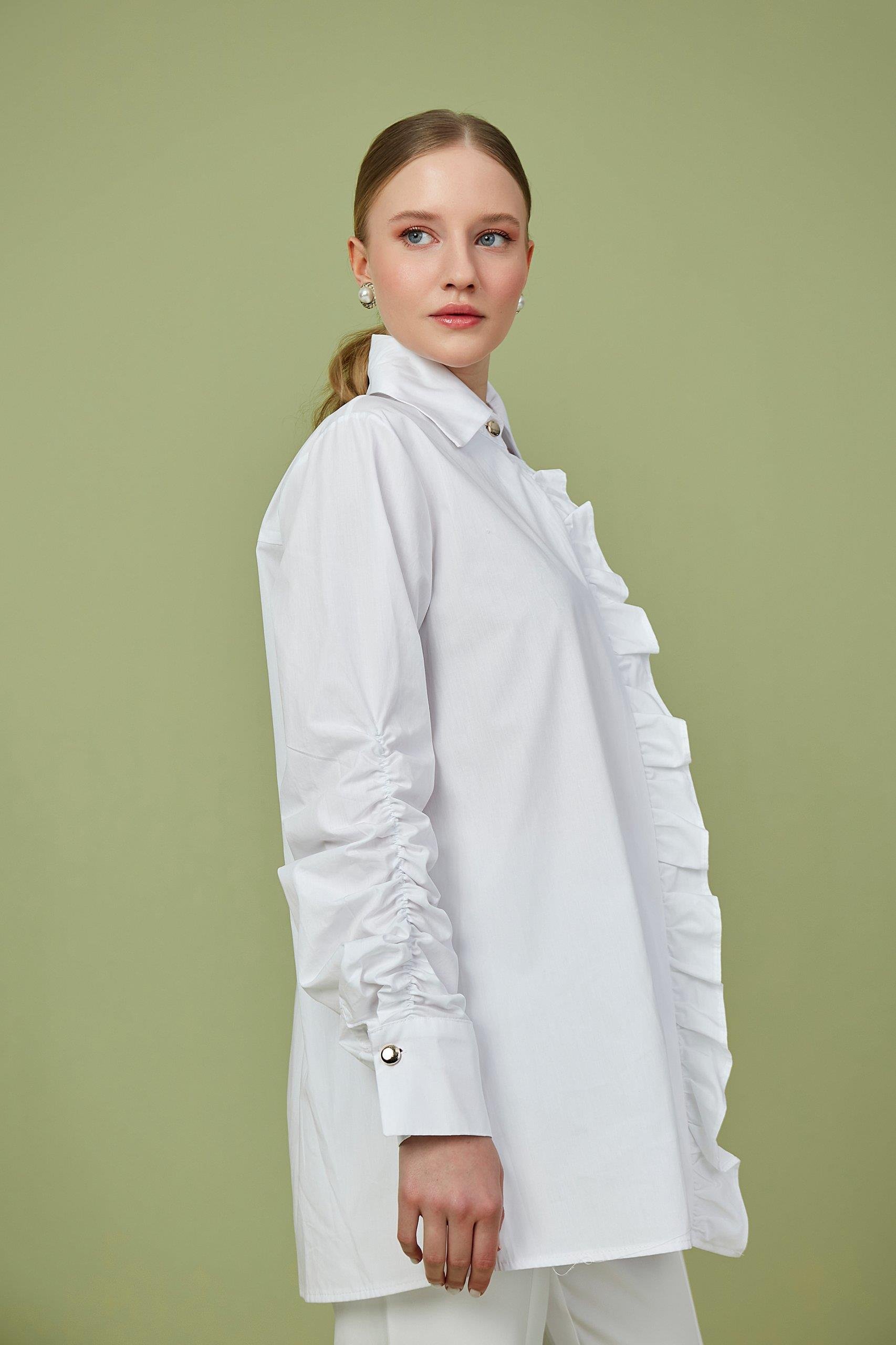 Beyaz Fırfır Detaylı Poplin Tunik