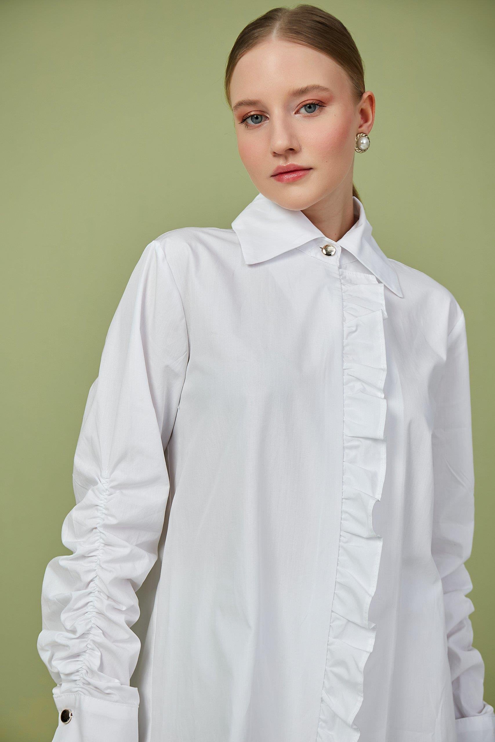 Beyaz Fırfır Detaylı Poplin Tunik