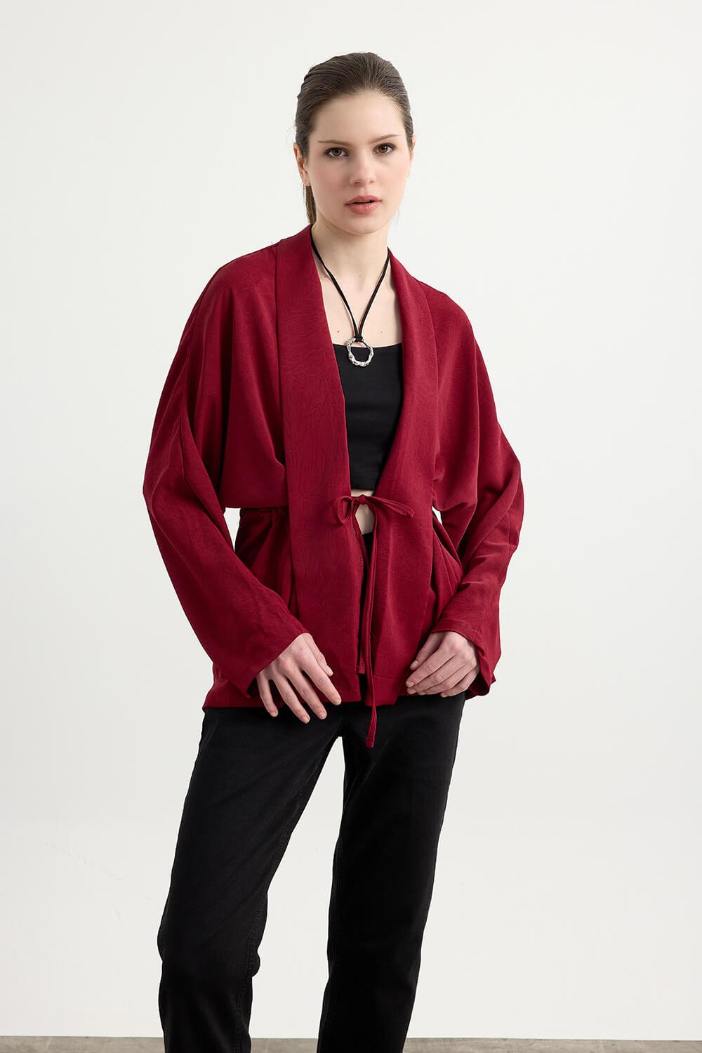 Bordo Kraşlı Kimono