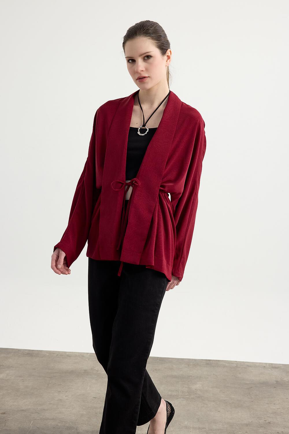 Bordo Kraşlı Kimono