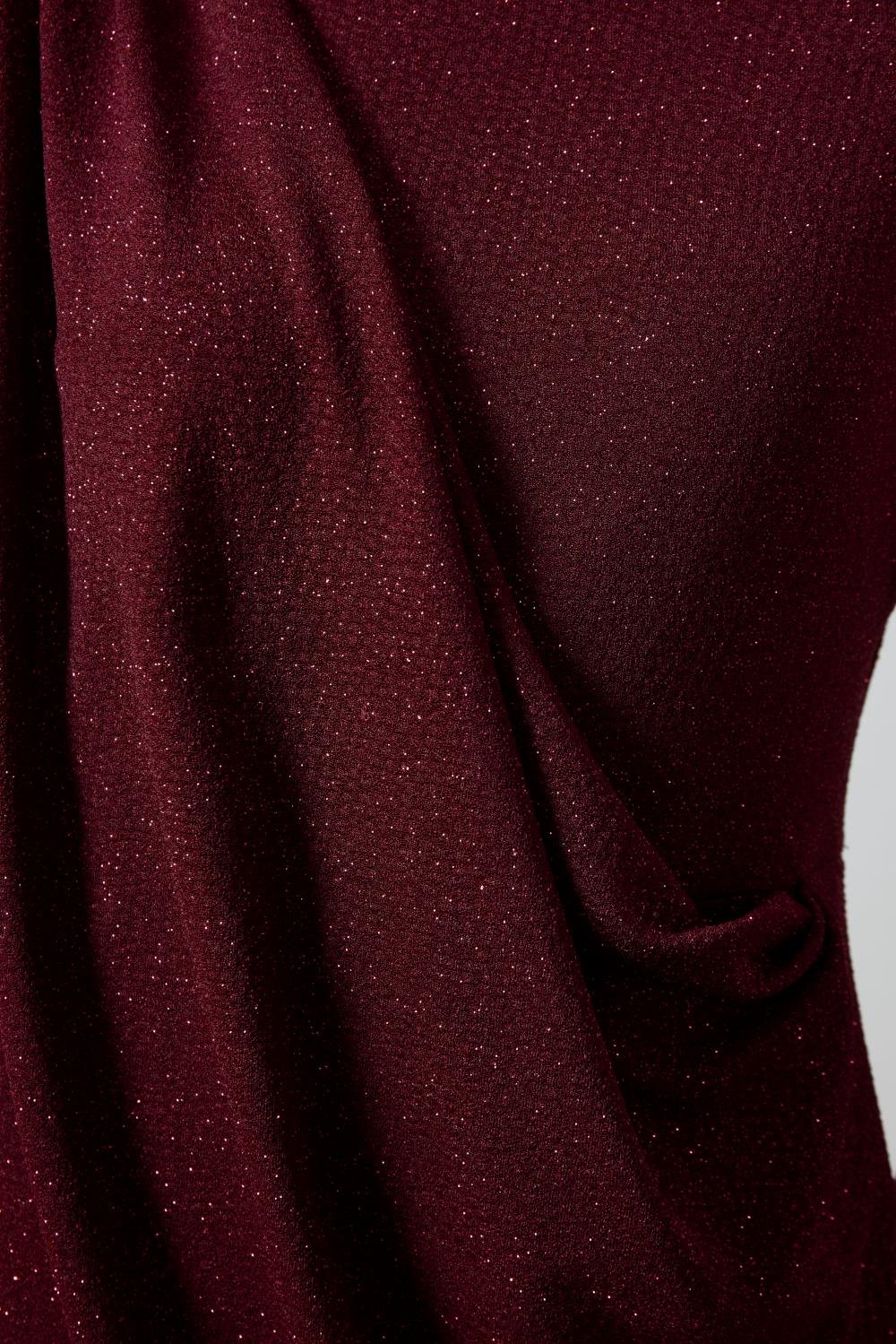 Bordo Simli Drape Elbise