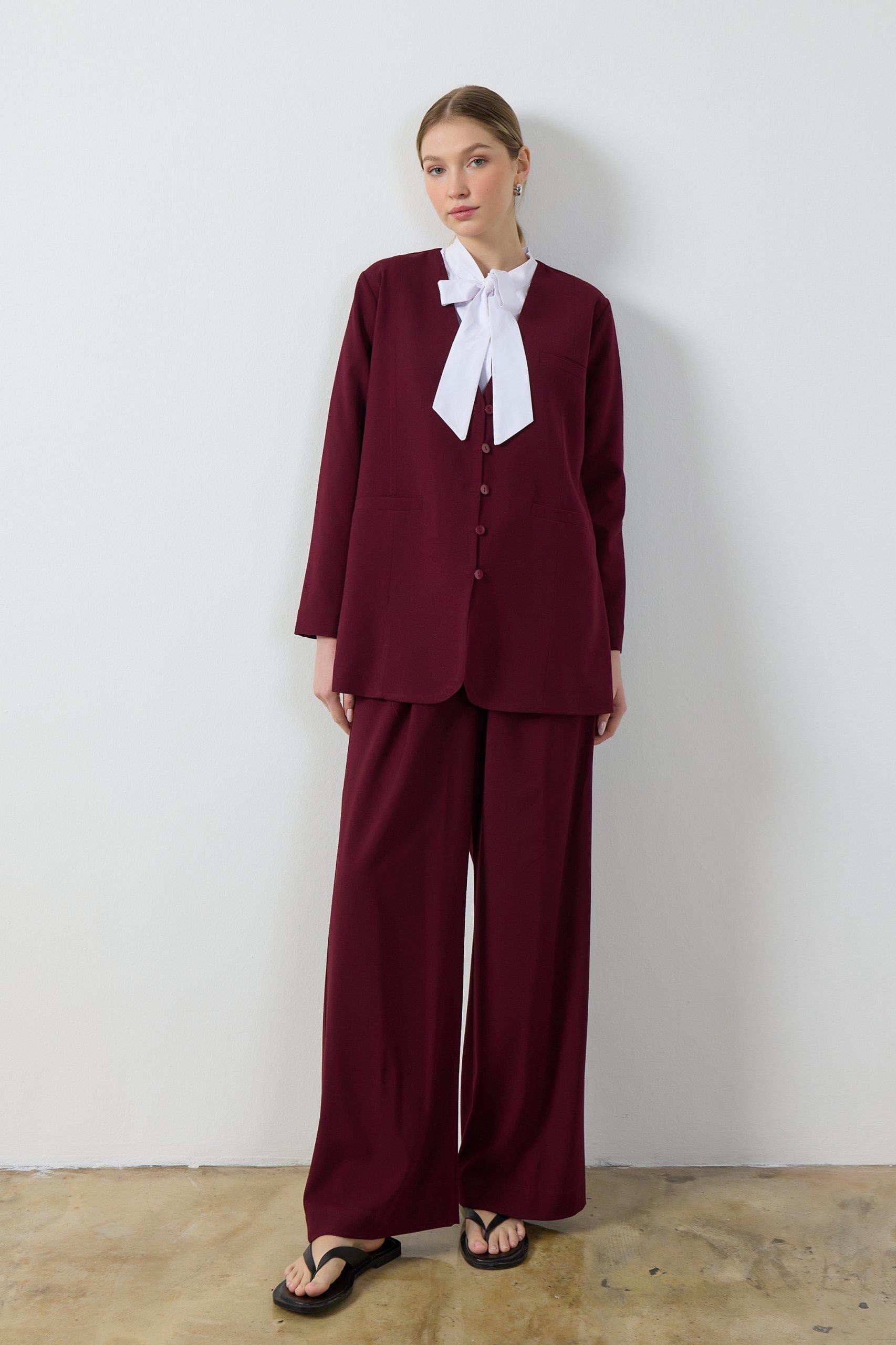 Bordo Wide Leg Pantolon