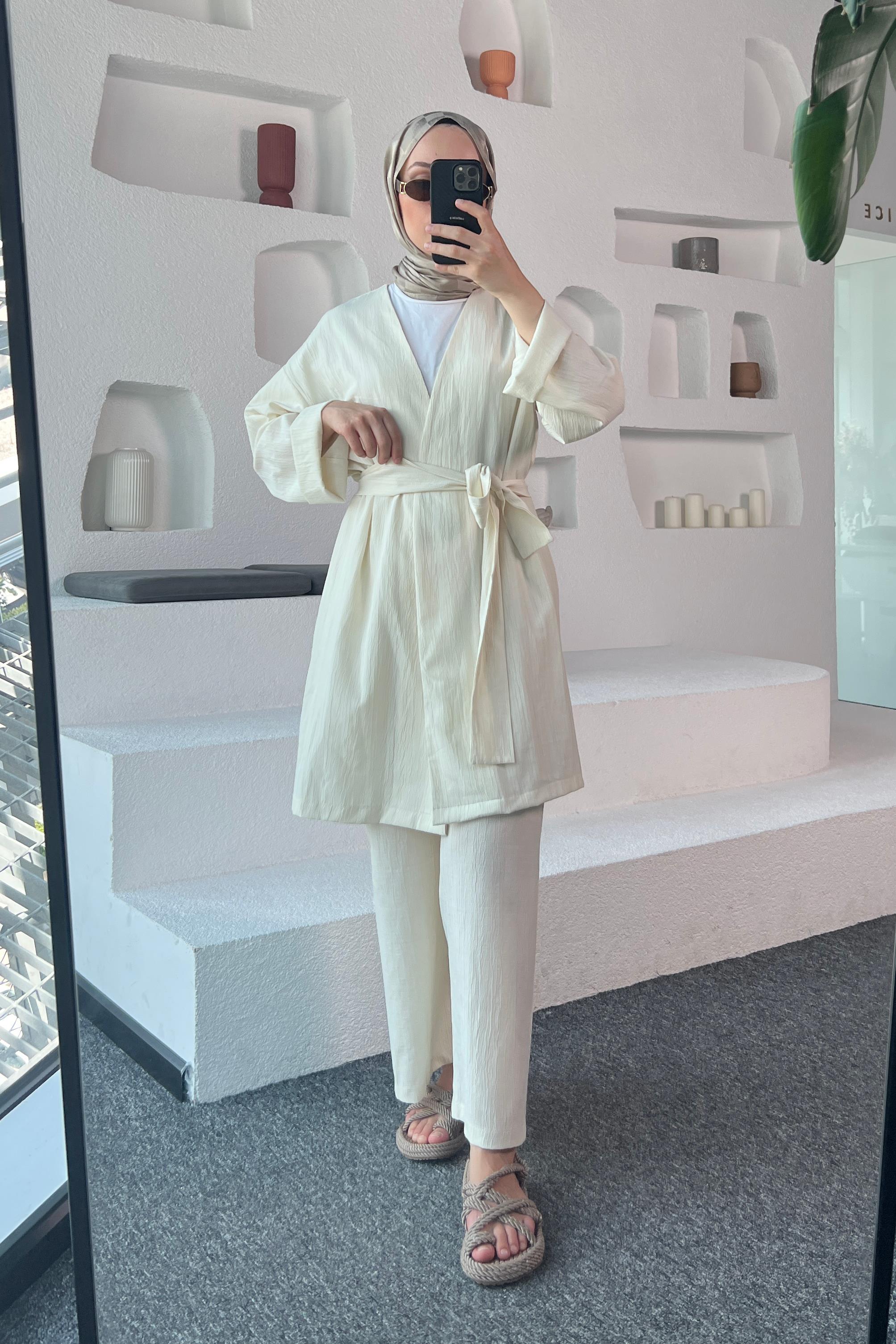 Ekru Kimono Müslin Ceket