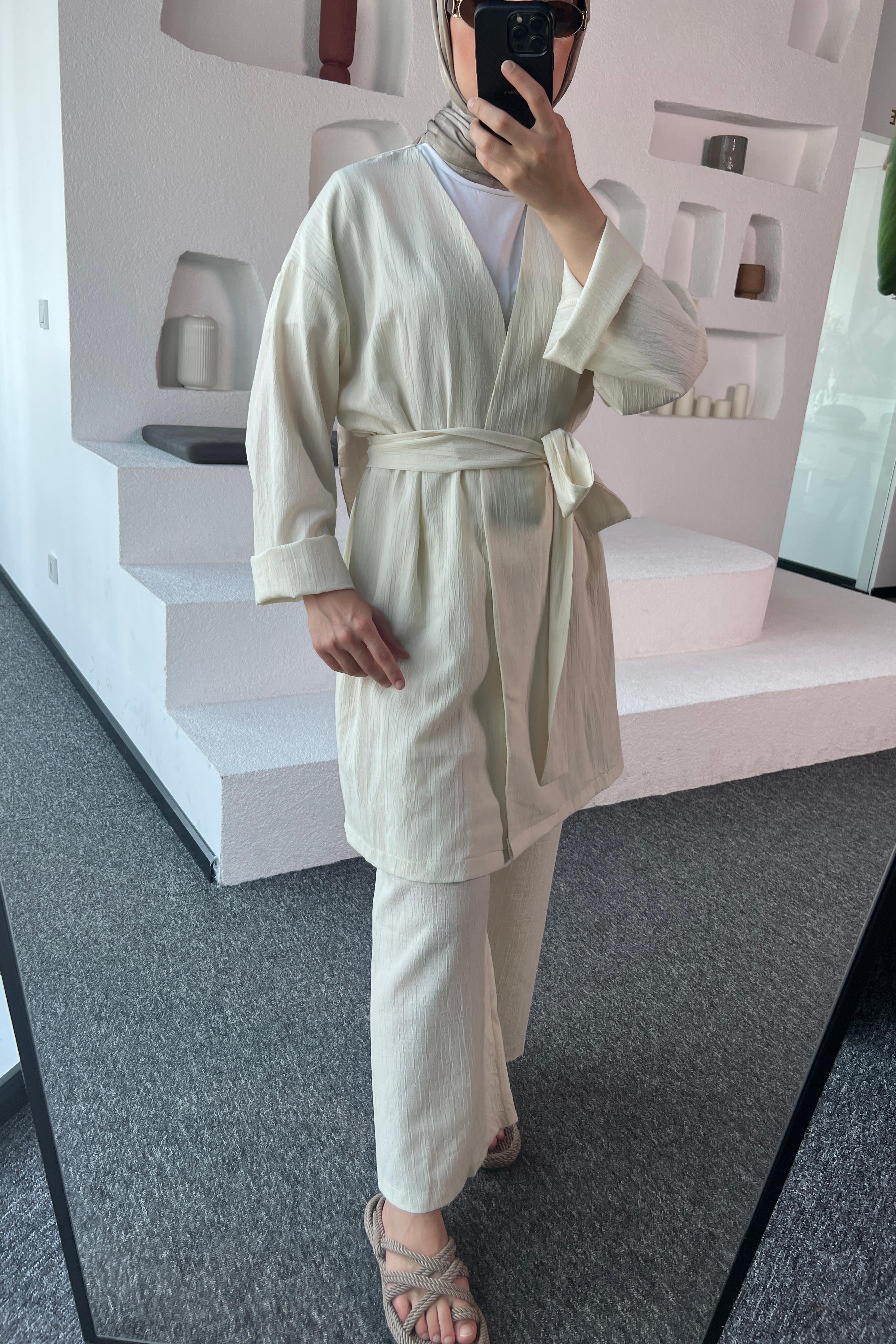 Ekru Kimono Müslin Ceket