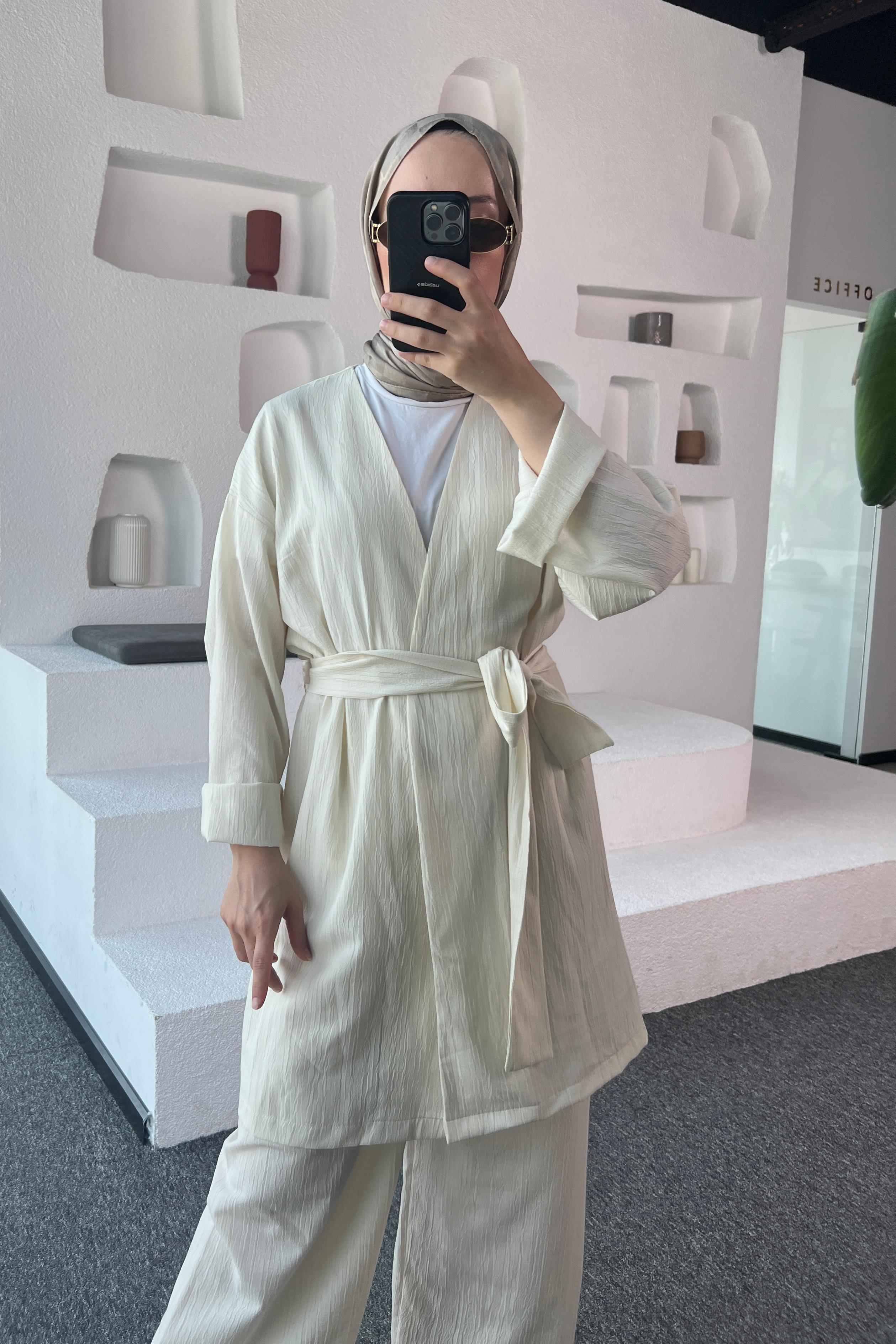 Ekru Kimono Müslin Ceket