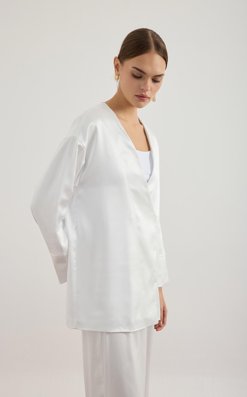 Ekru Saten Kimono Ceket