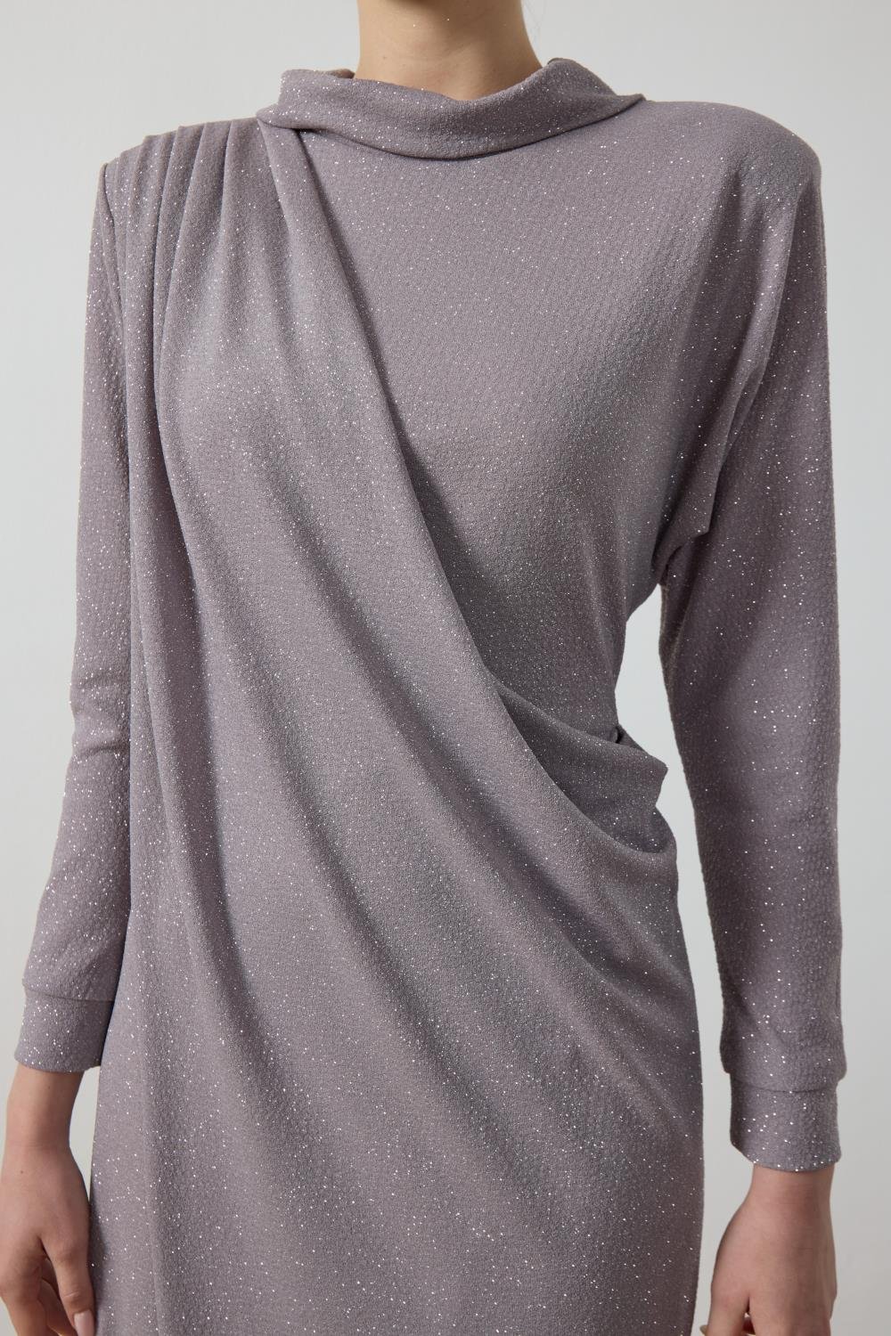 Gri Simli Drape Elbise