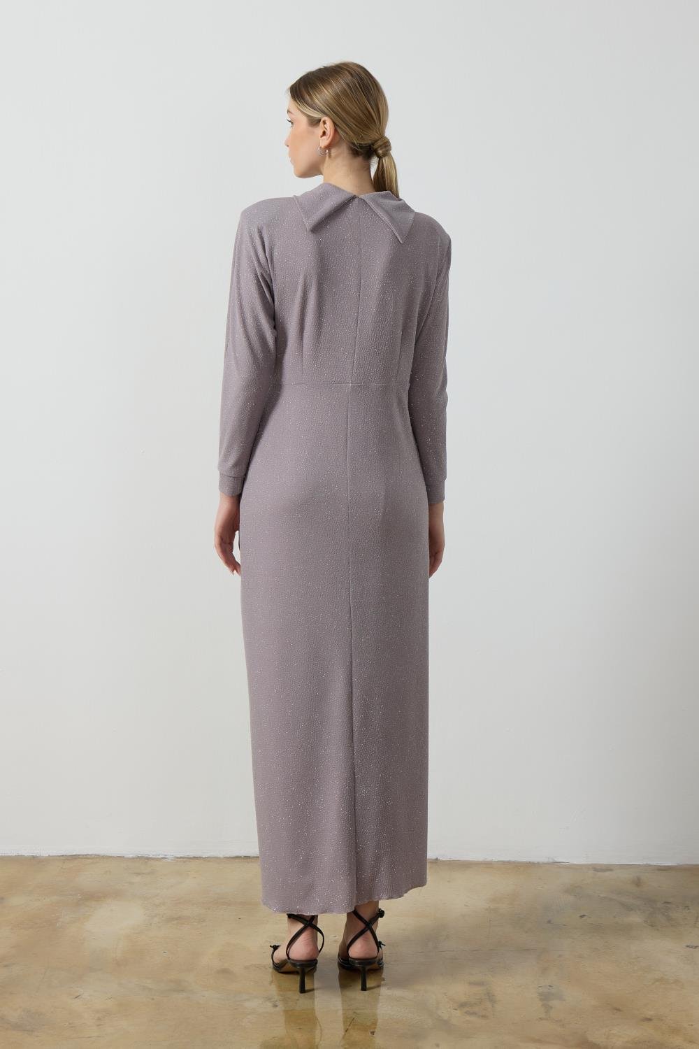 Gri Simli Drape Elbise