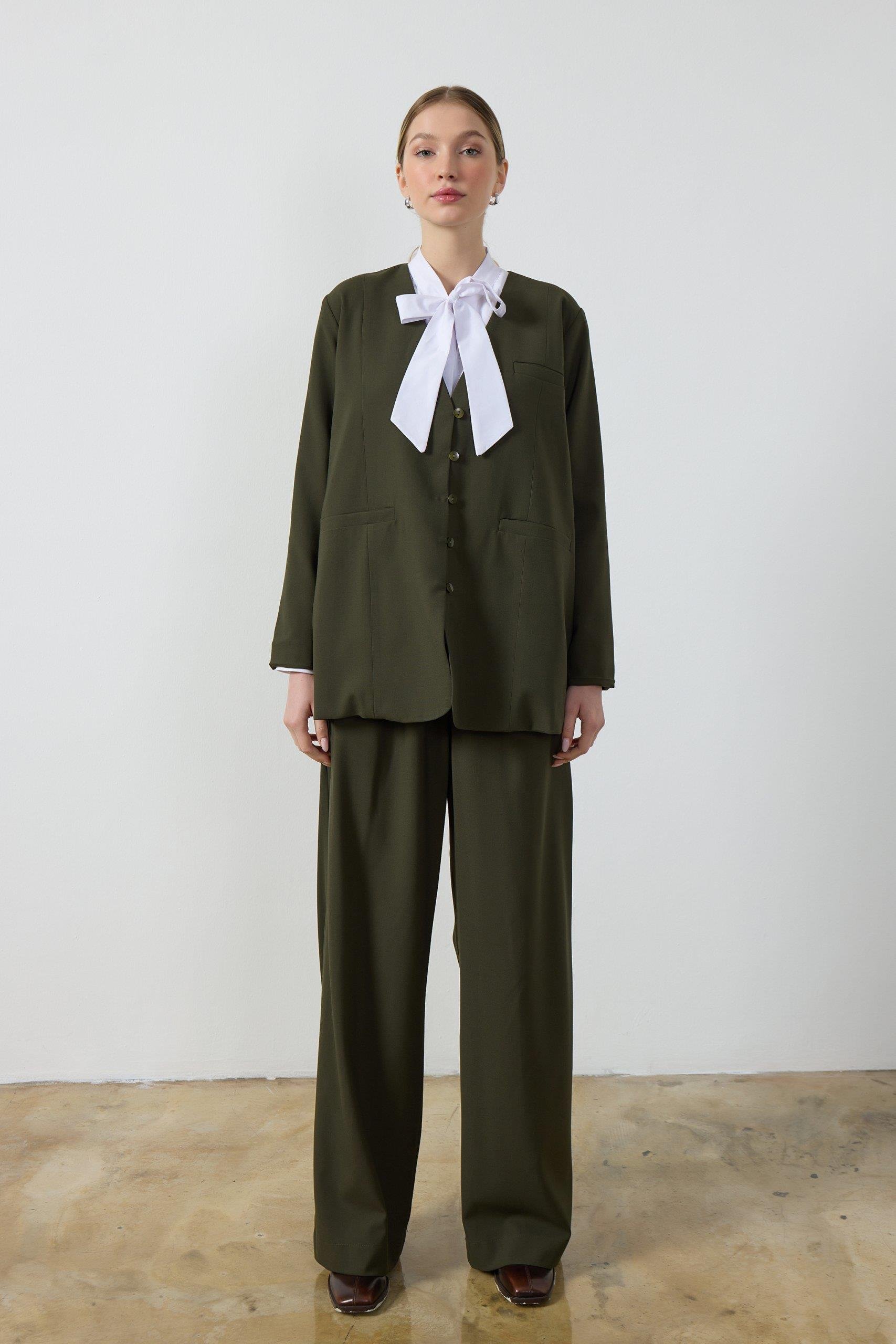 Haki Wide Leg Pantolon