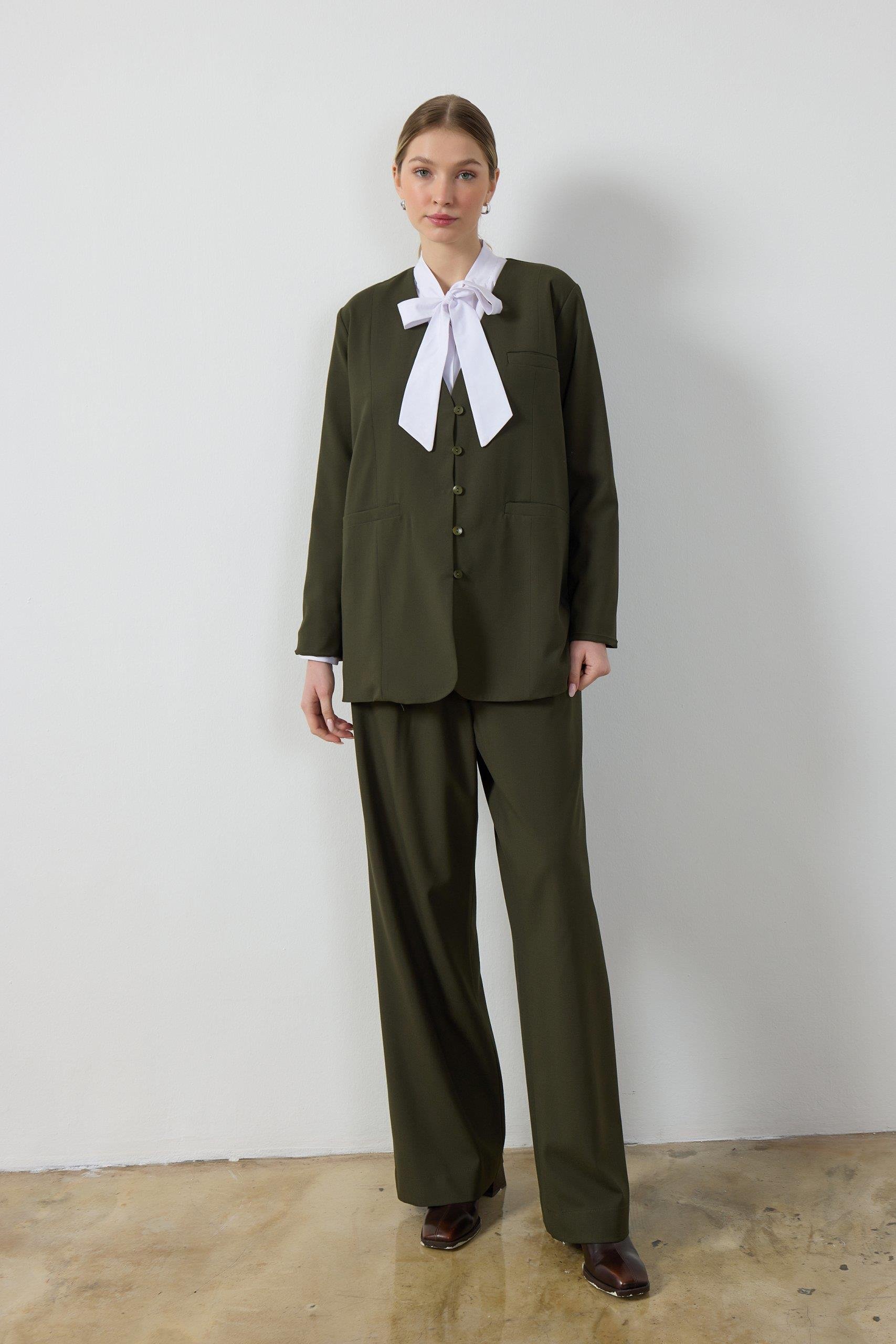 Haki Wide Leg Pantolon