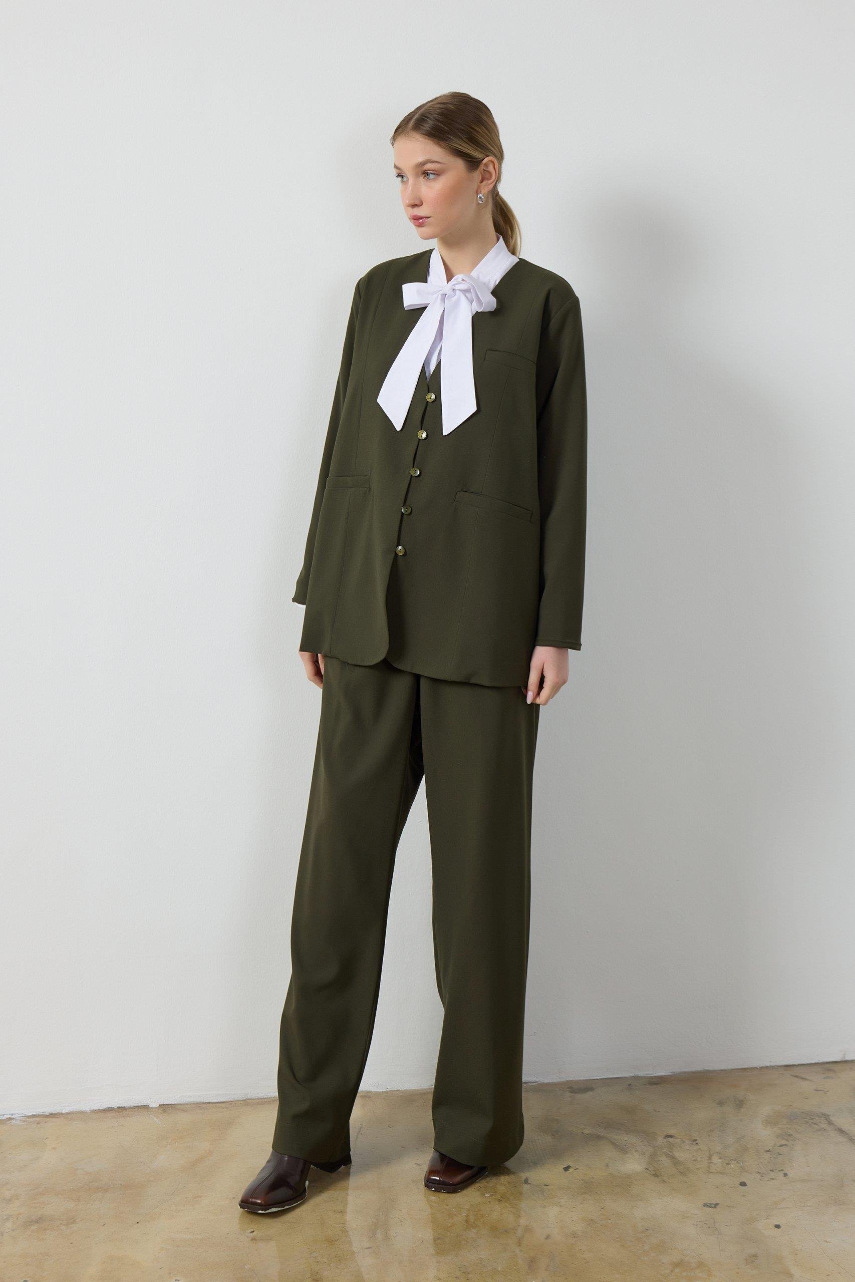 Haki Wide Leg Pantolon