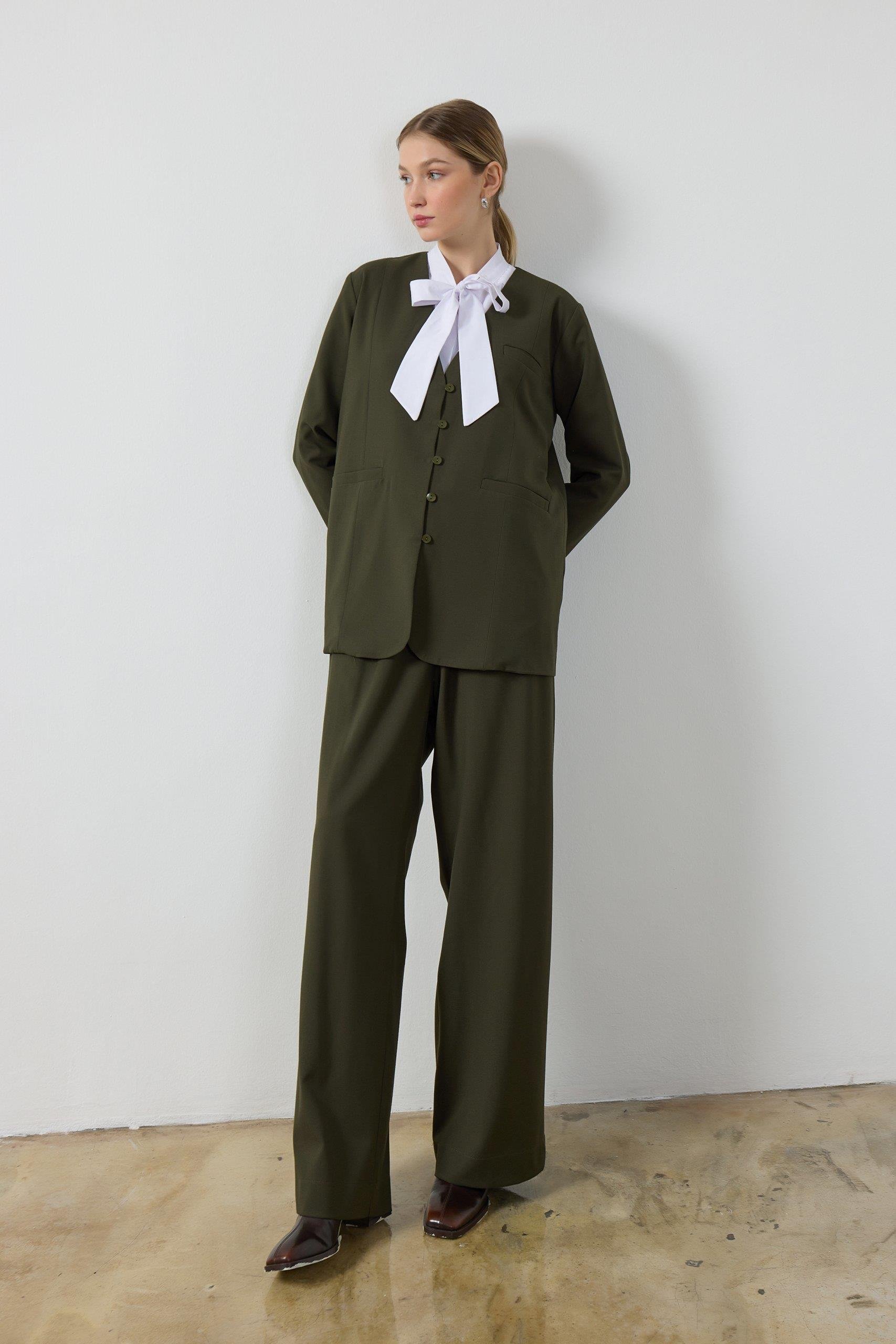 Haki Wide Leg Pantolon