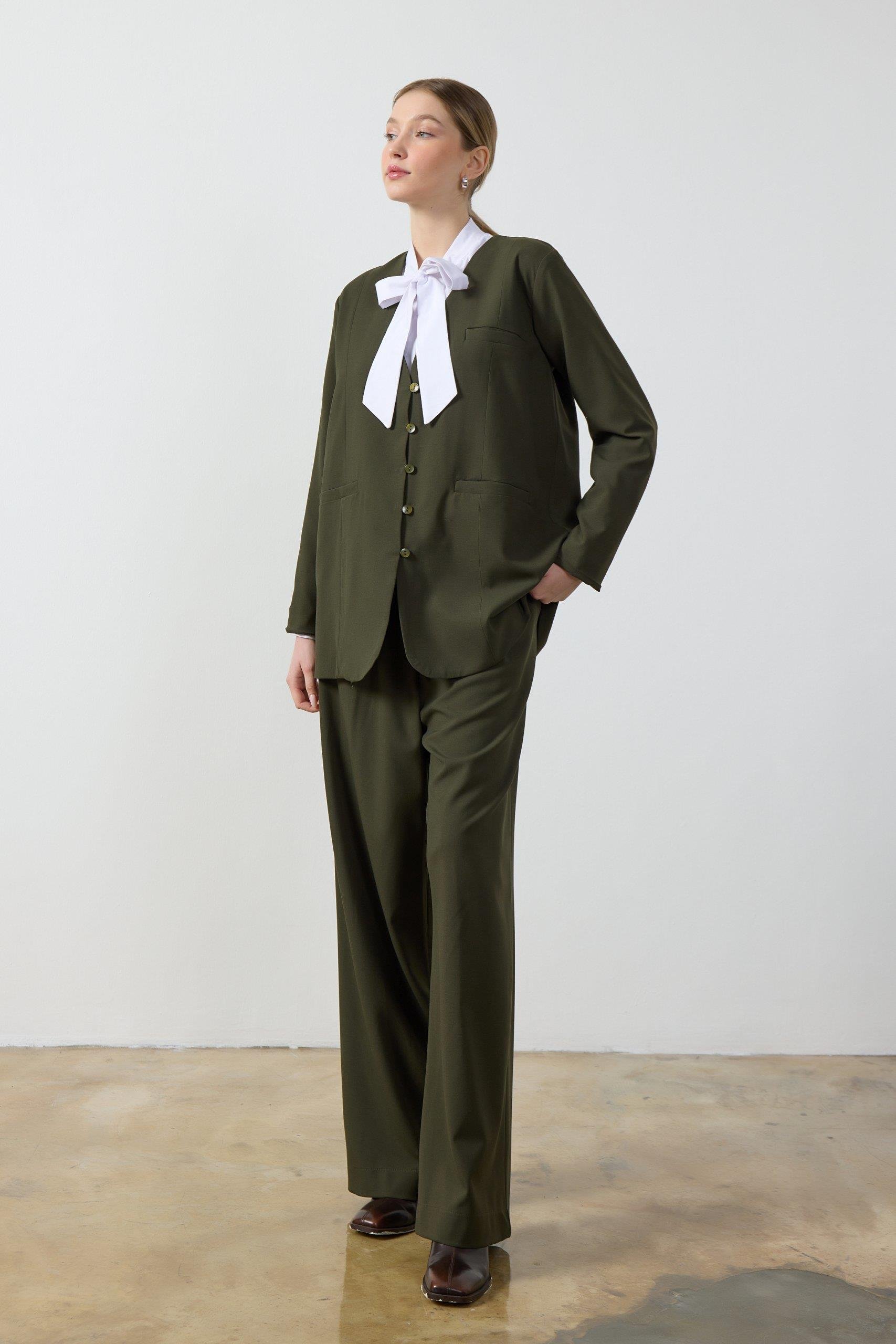 Haki Wide Leg Pantolon