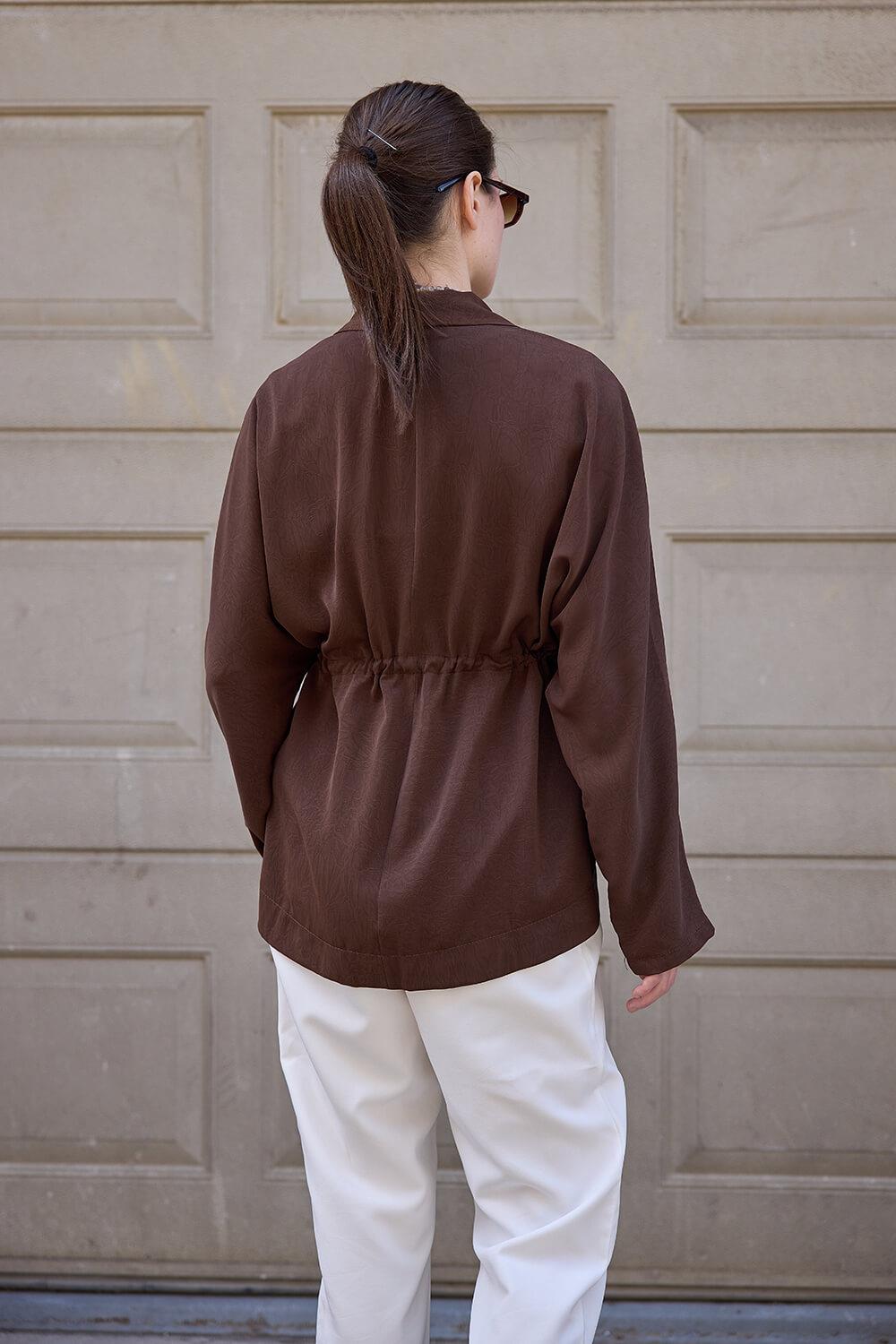 Kahverengi Kraşlı Kimono