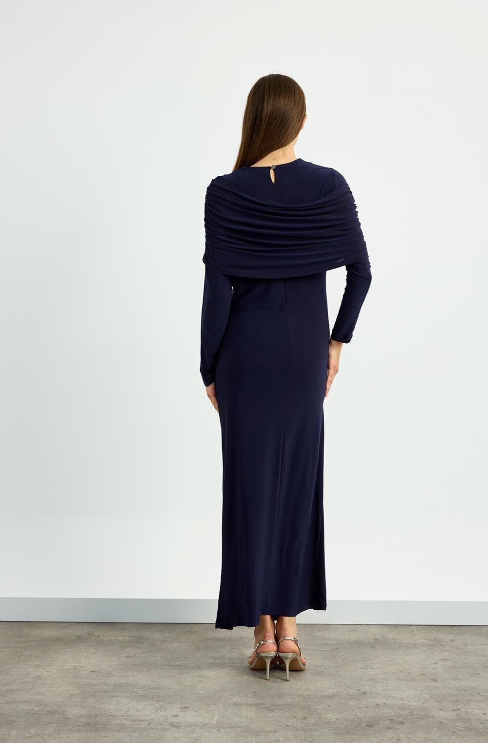 Lacivert Omuz Detaylı Drape Elbise