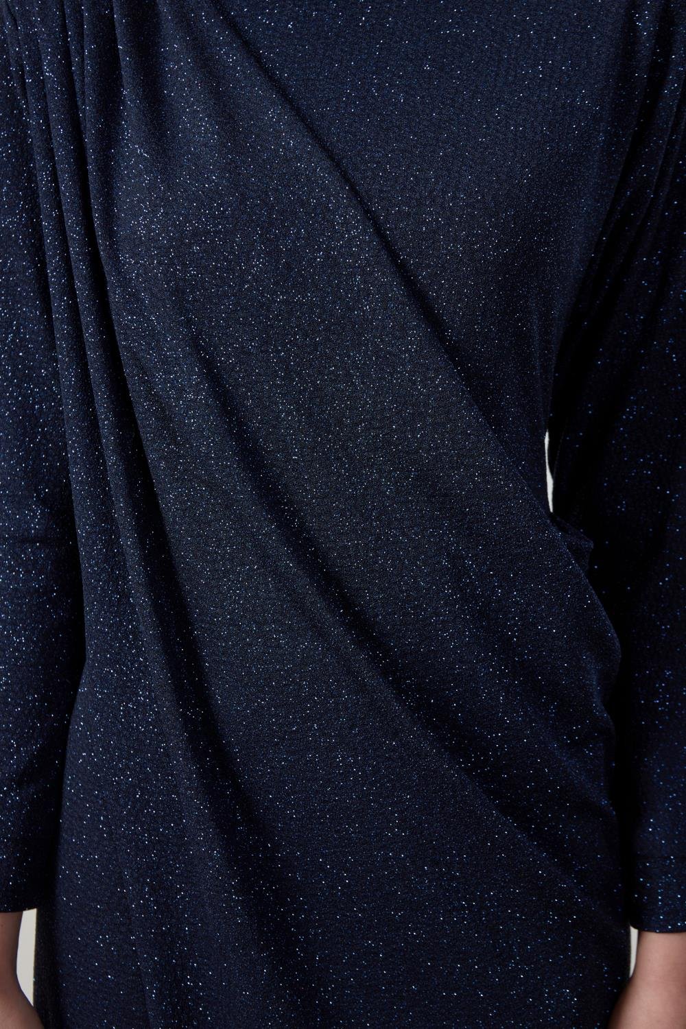 Lacivert Simli Drape Elbise