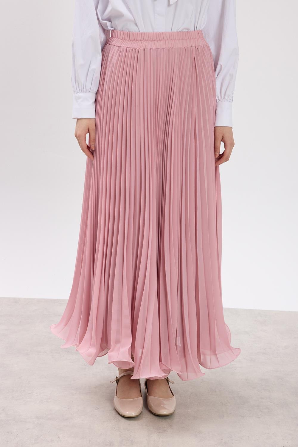Pembe Misinalı Şifon Etek