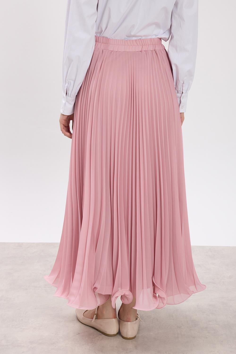 Pembe Misinalı Şifon Etek