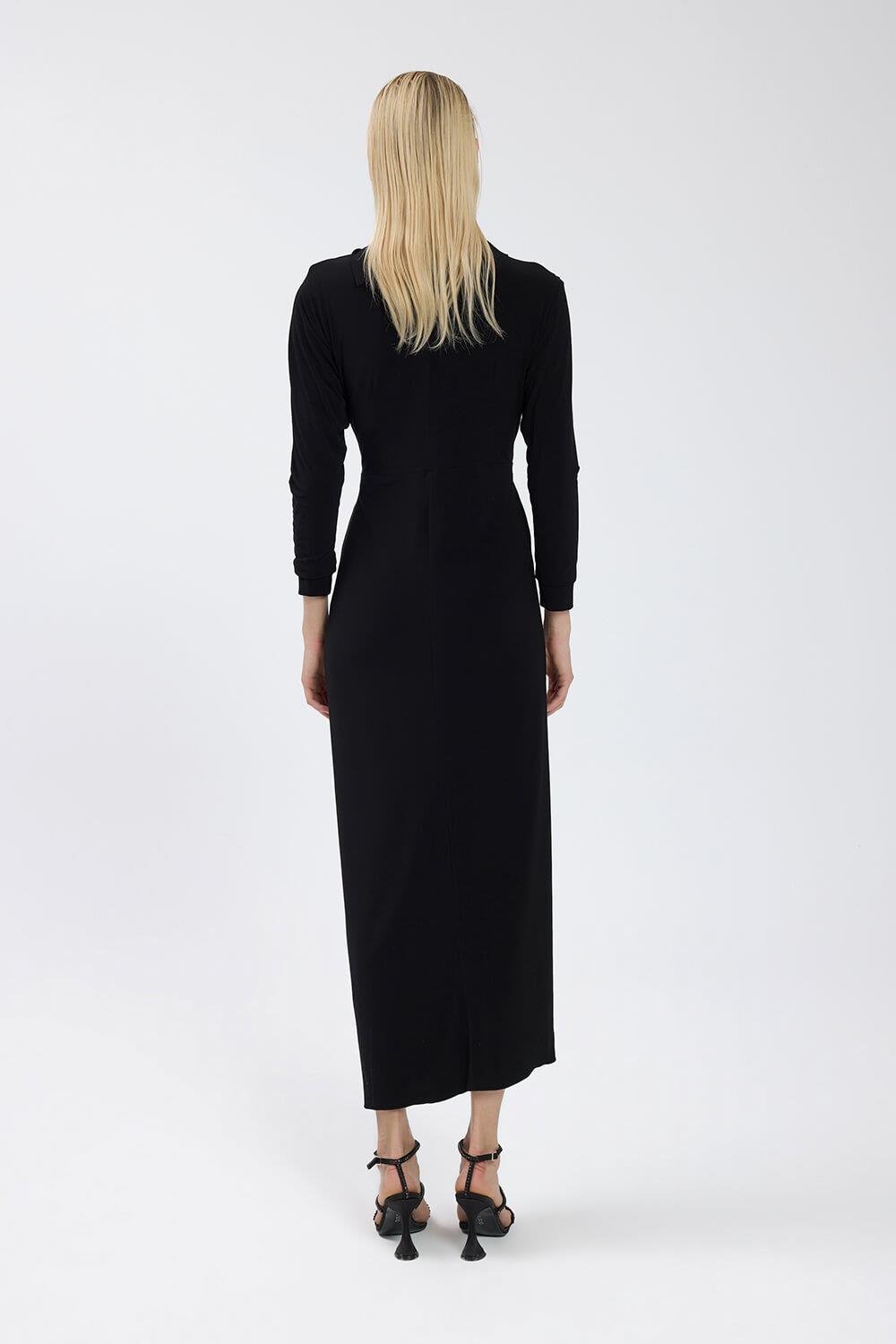 Siyah Drape Detaylı Elbise