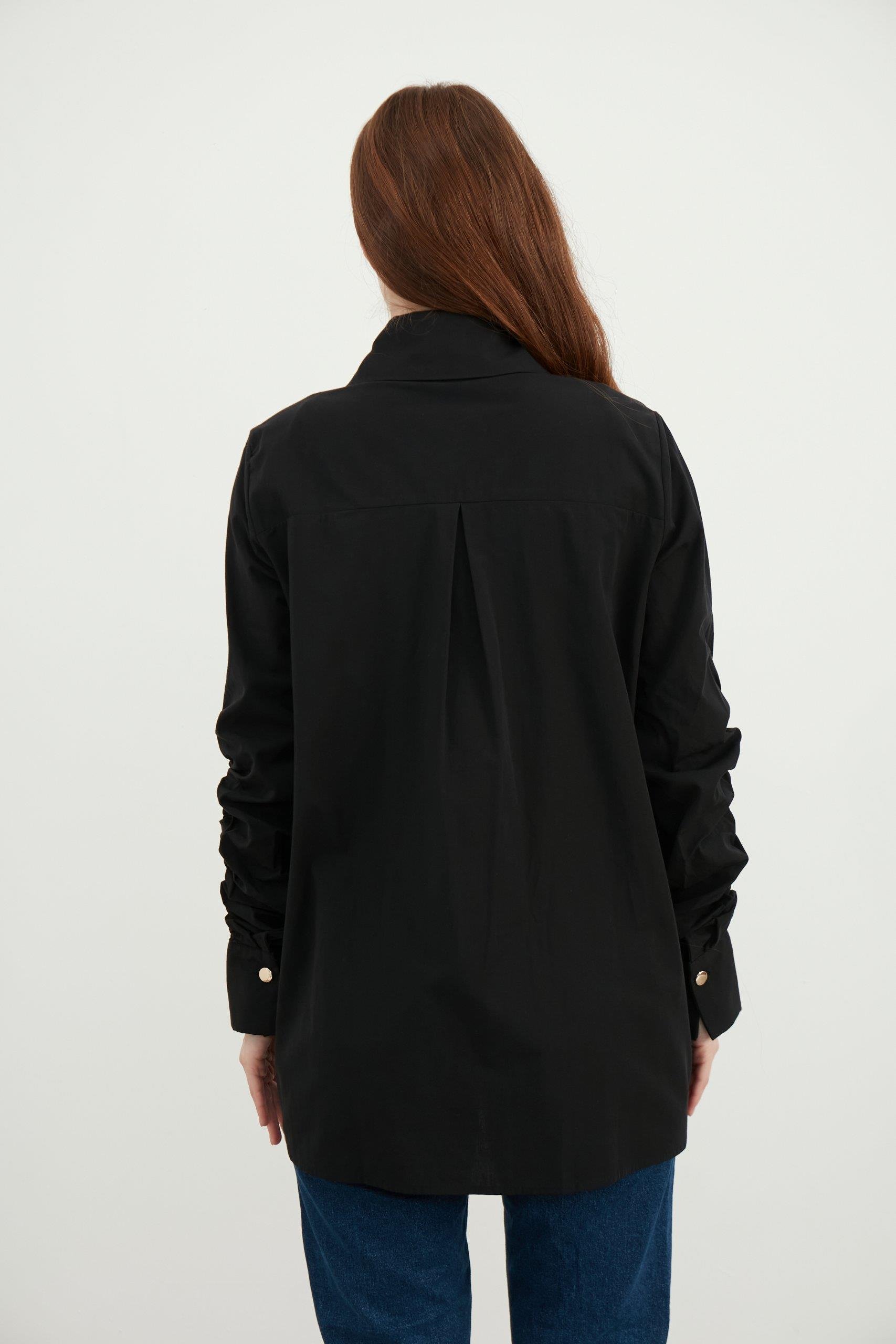 Siyah Fırfır Detaylı Poplin Tunik