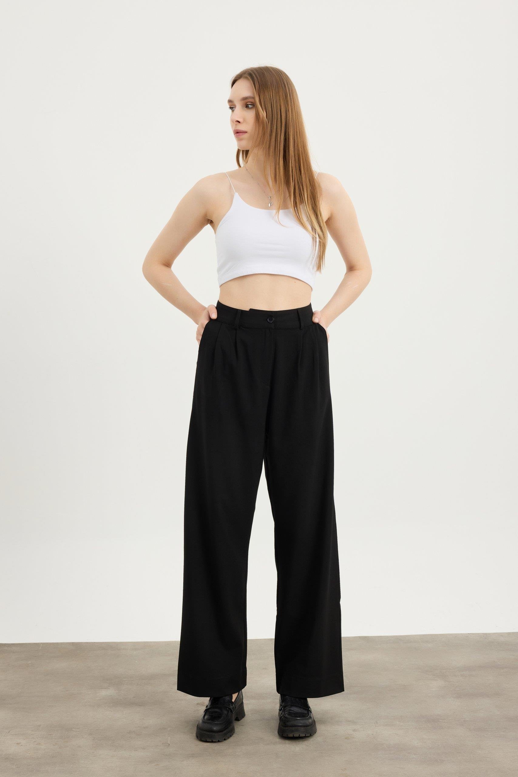 Siyah Wide Leg Pantolon