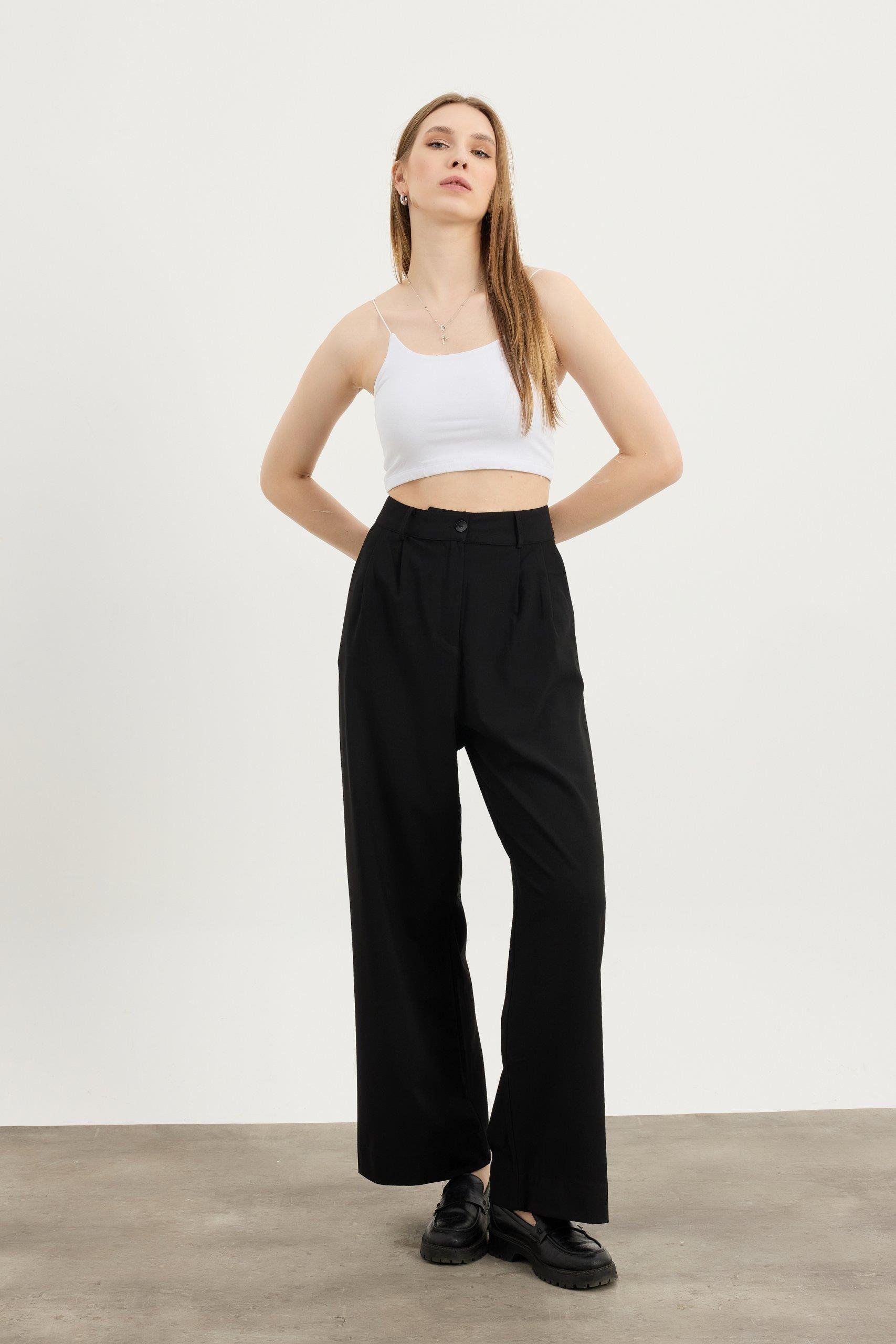 Siyah Wide Leg Pantolon