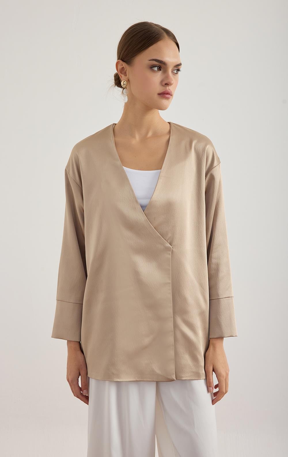 Vizon Saten Kimono Ceket