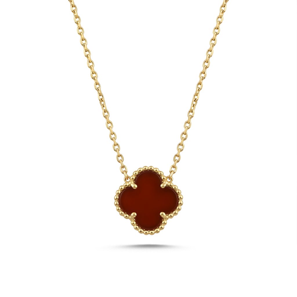 14 Ayar Altın Kırmızı Van Cleef Tarzı Kolye